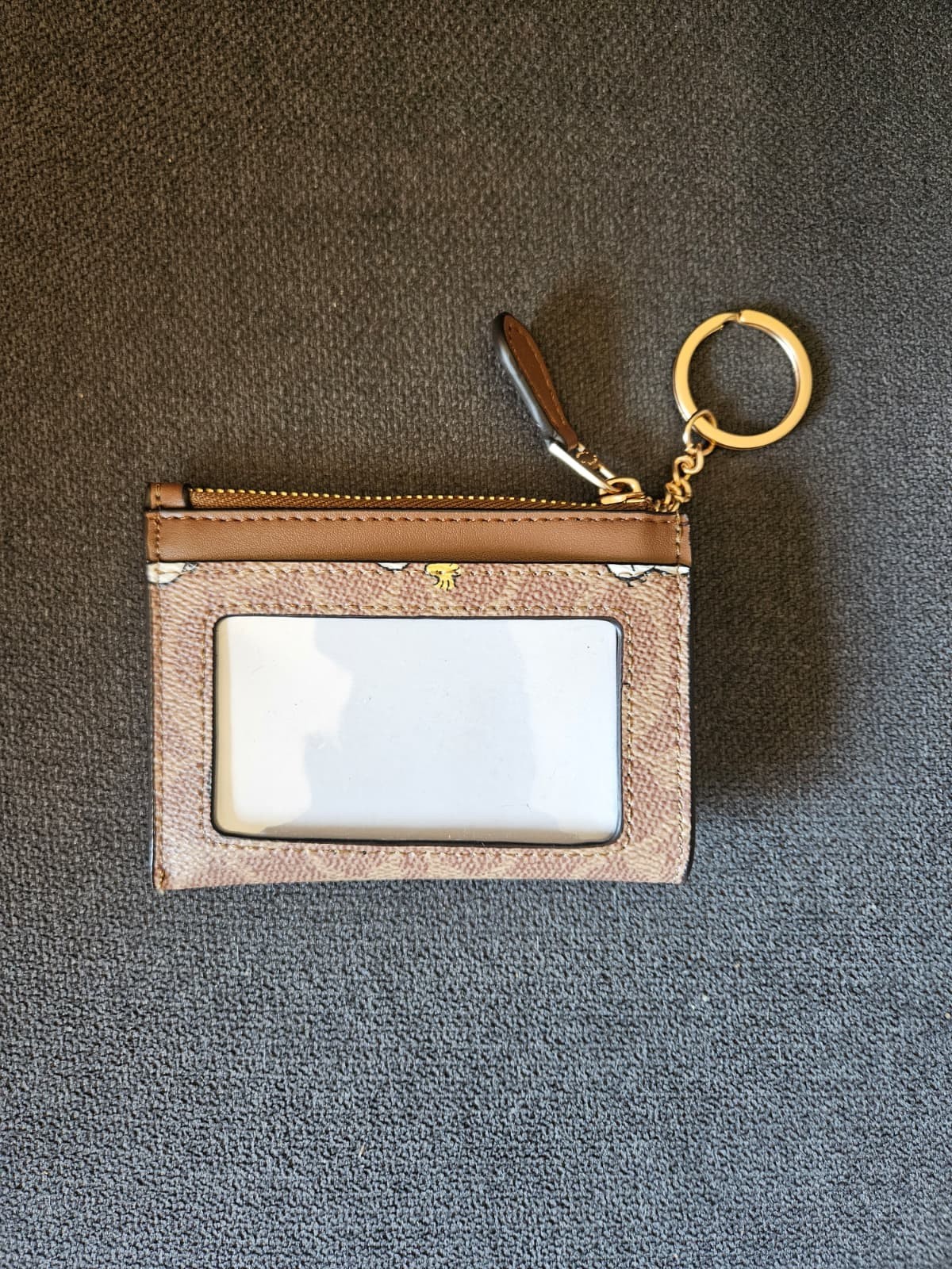 Coach Peanuts Snoopy Mini Skinny ID Case Keychain Wallet Signature Canvas NWT
