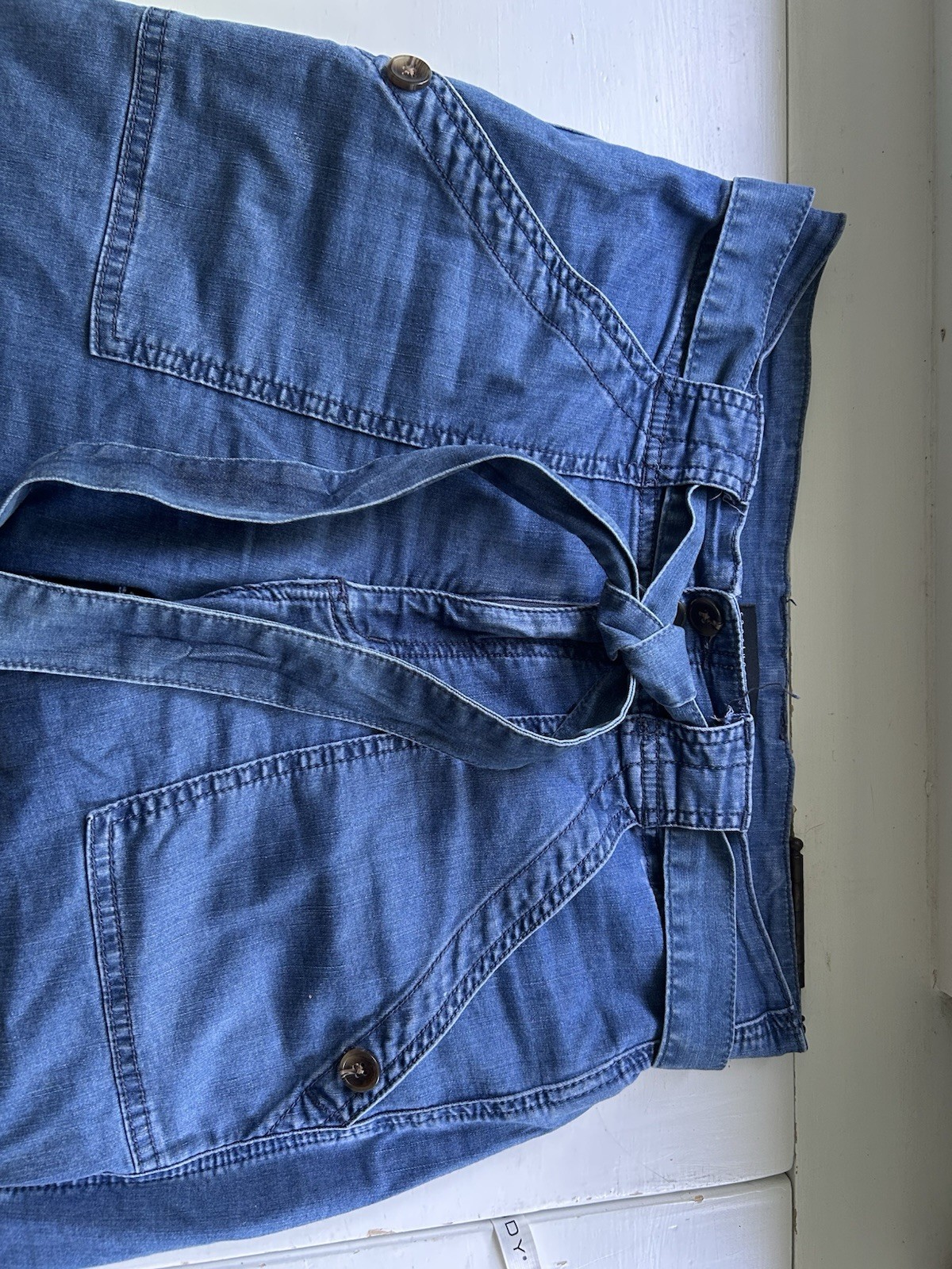 Sanctuary Denim Women’s Blue Wide-Leg Denim Pants Tie Waist Pockets M Cropped