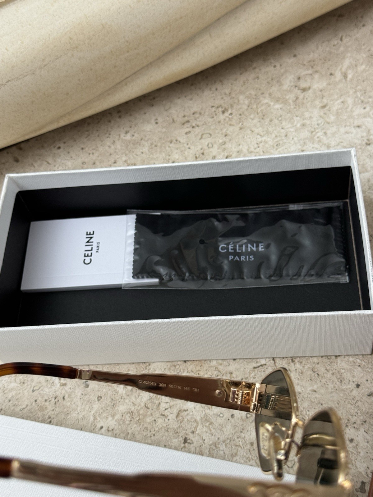 CELINE Geometric Gold Metal Sunglasses Green Lenses