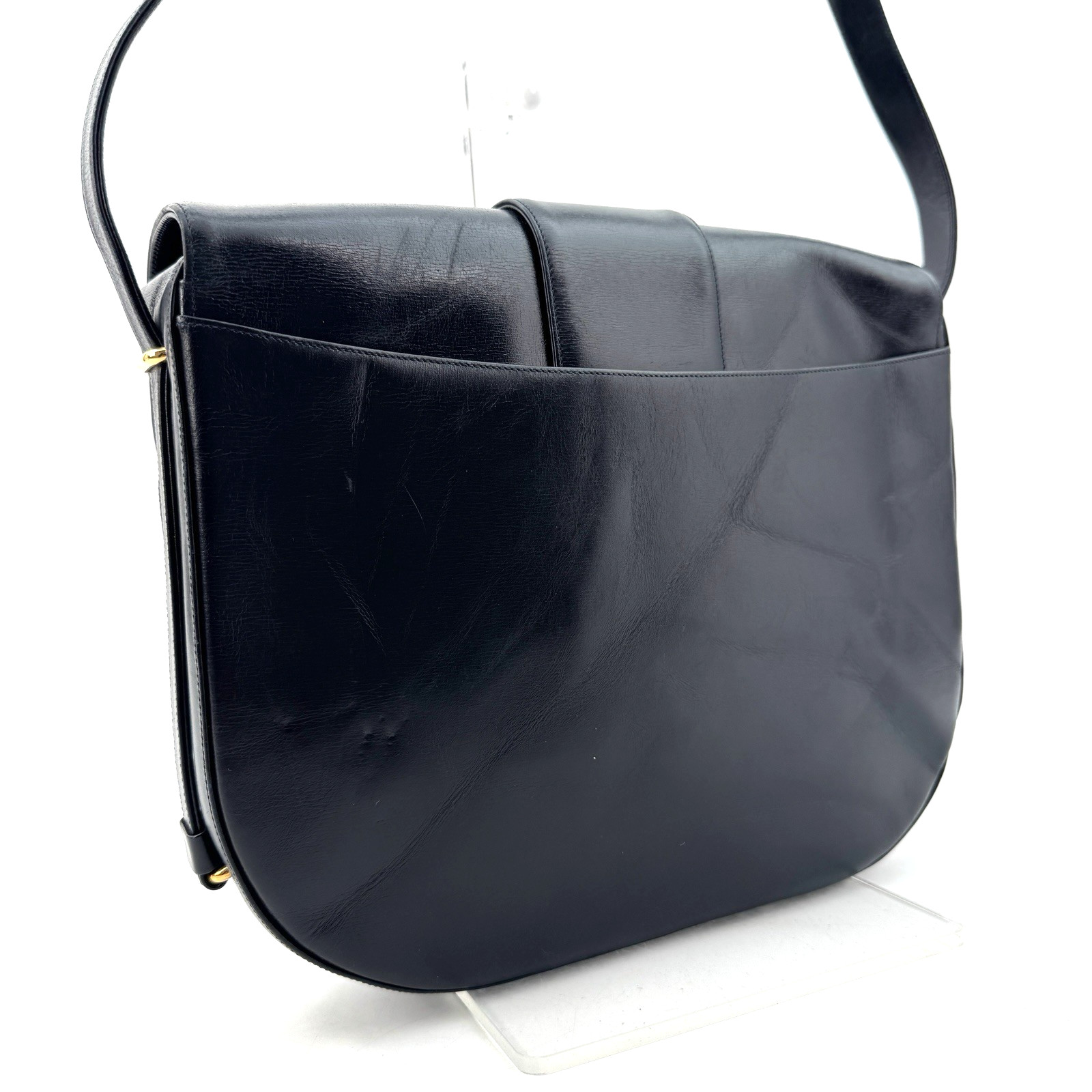 Cartier Sapphire Shoulder Bag Leather Black Gold Authentic