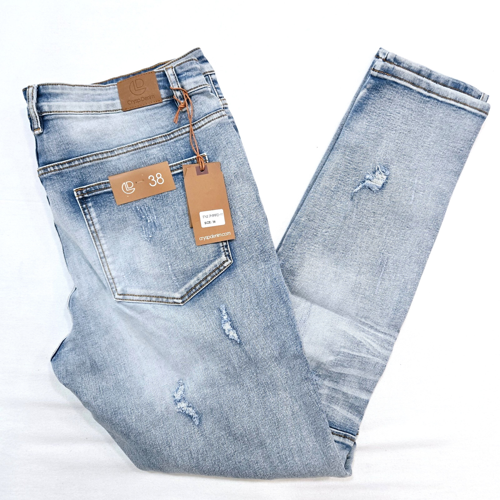 Crysp Denim Premium Men’s Blue Jeans Zip Patch Work Design Distressed Skinny Fit