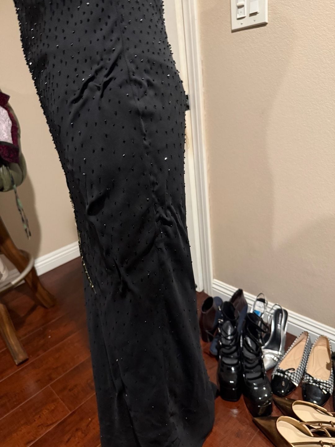 Y2k Morgan & Co by.Linda Bernall Sz.7/8 Black Beaded Floral Embroidered Dress
