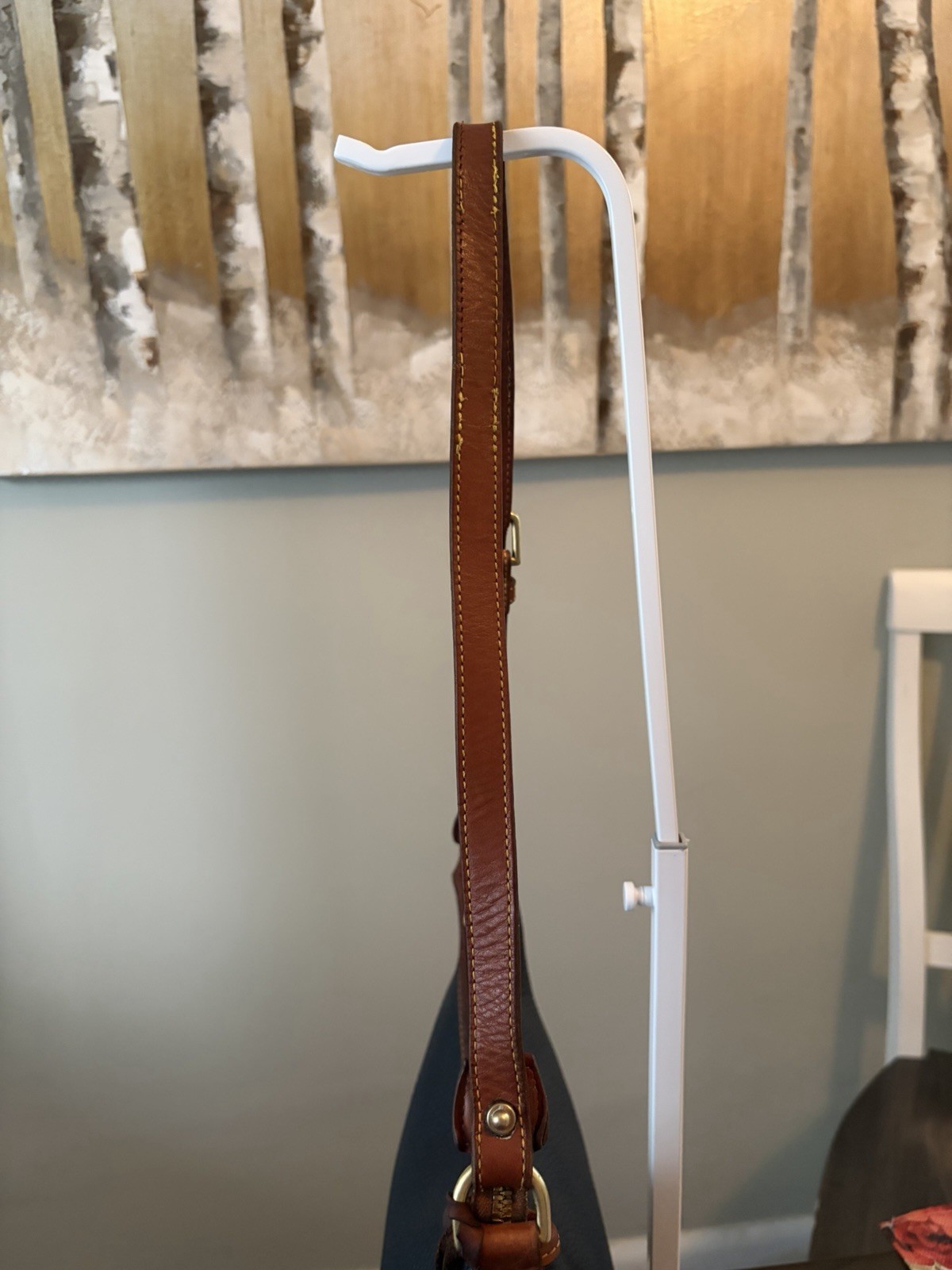 Vintage Dooney & Bourke Navy/Brown Pebbled Large Hobo Shoulder Bag Zip