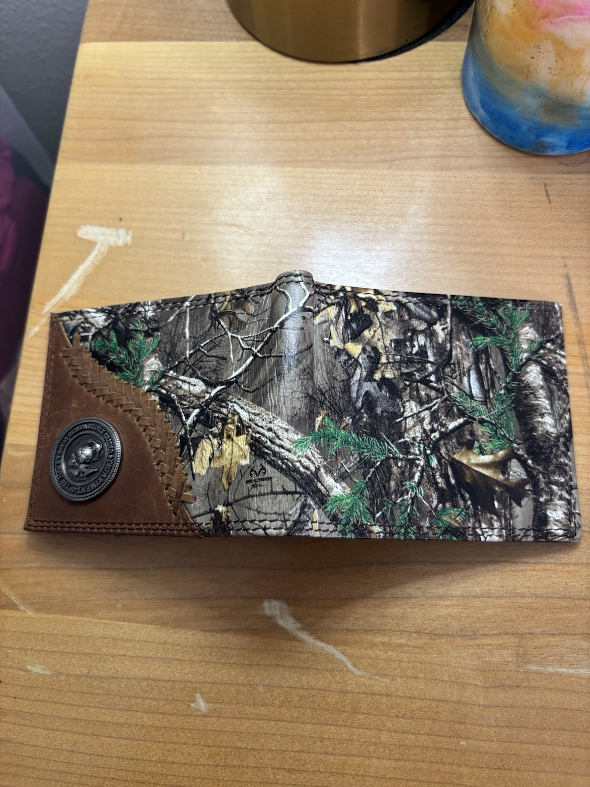 Zep-Pro Men’s Brown Camo Bifold Wallet USMC U.S. Marine Logo ID window
