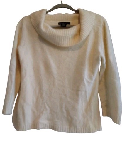 Apostrophe Cream Angora Wool Blend Cowl Neck Sweater Fuzzy Soft Knit Medium