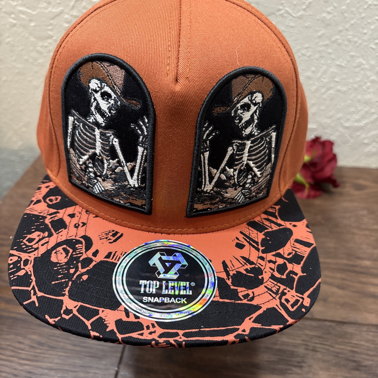 Top Level Skeleton Cowboy Cap Embroidered SnapBack Hat New W/tags