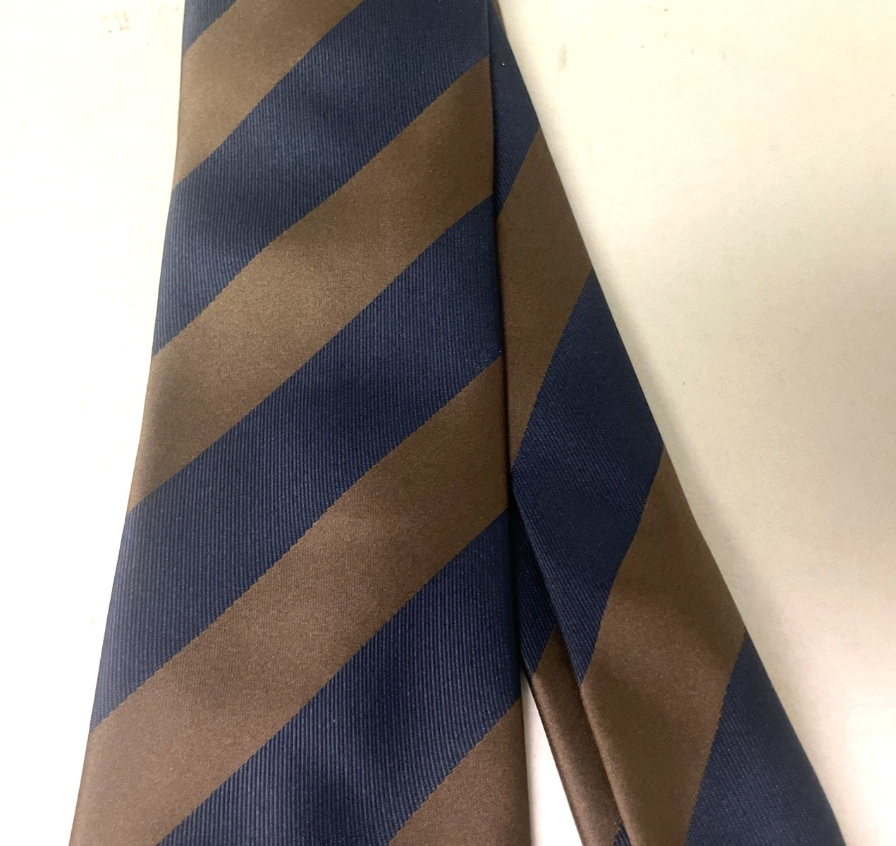Puccini Men’s 58 in Microfiber Navy Blue Brown Diagonal Striped Classic Necktie