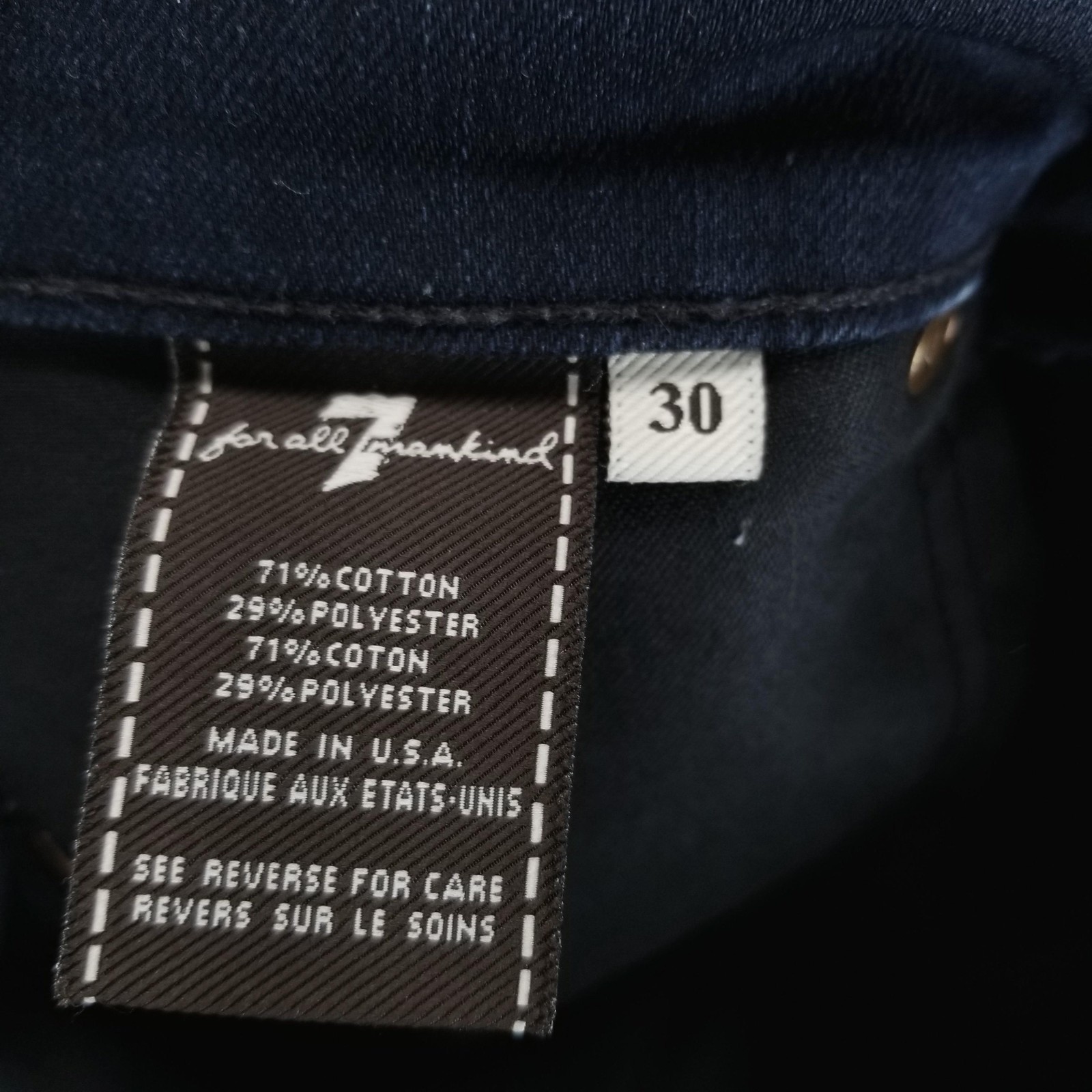 7 For All Mankind Jeans Mens 30×30 Blue Standard Regular Straight Button Fly