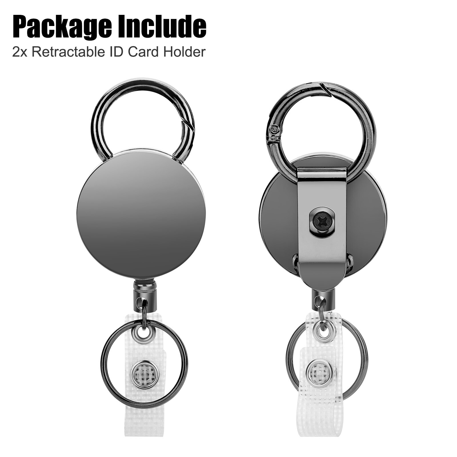 2 Pack Heavy Duty Retractable Badge Reel ID Card Holder With Belt Clip Key Ring