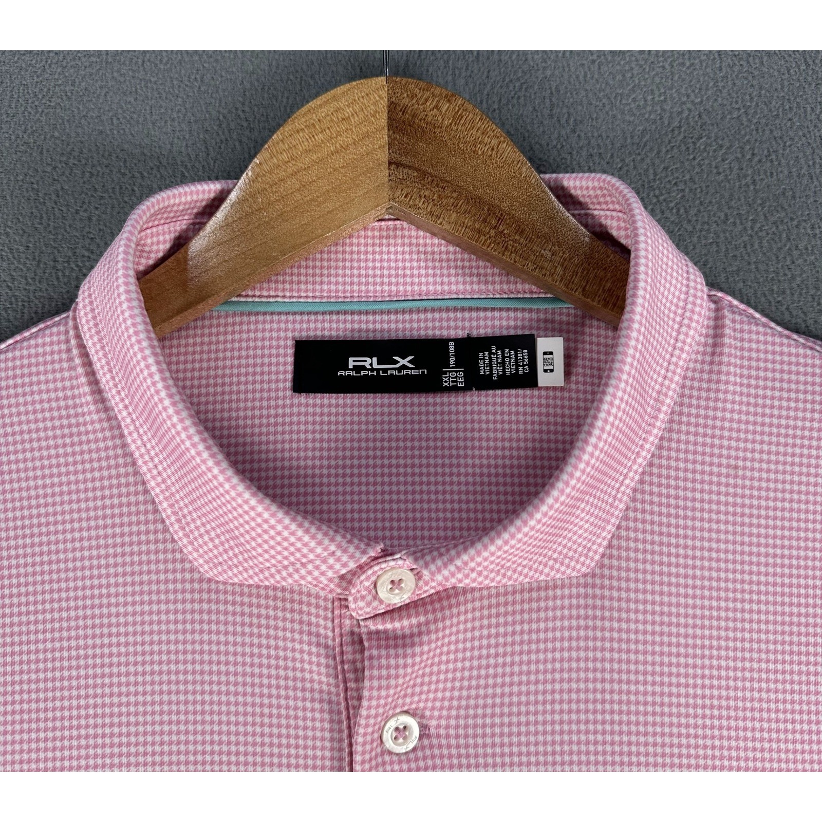 RLX Ralph Lauren Polo Shirt 2XL Pink Houndstooth Cutaway Collar Performance Golf