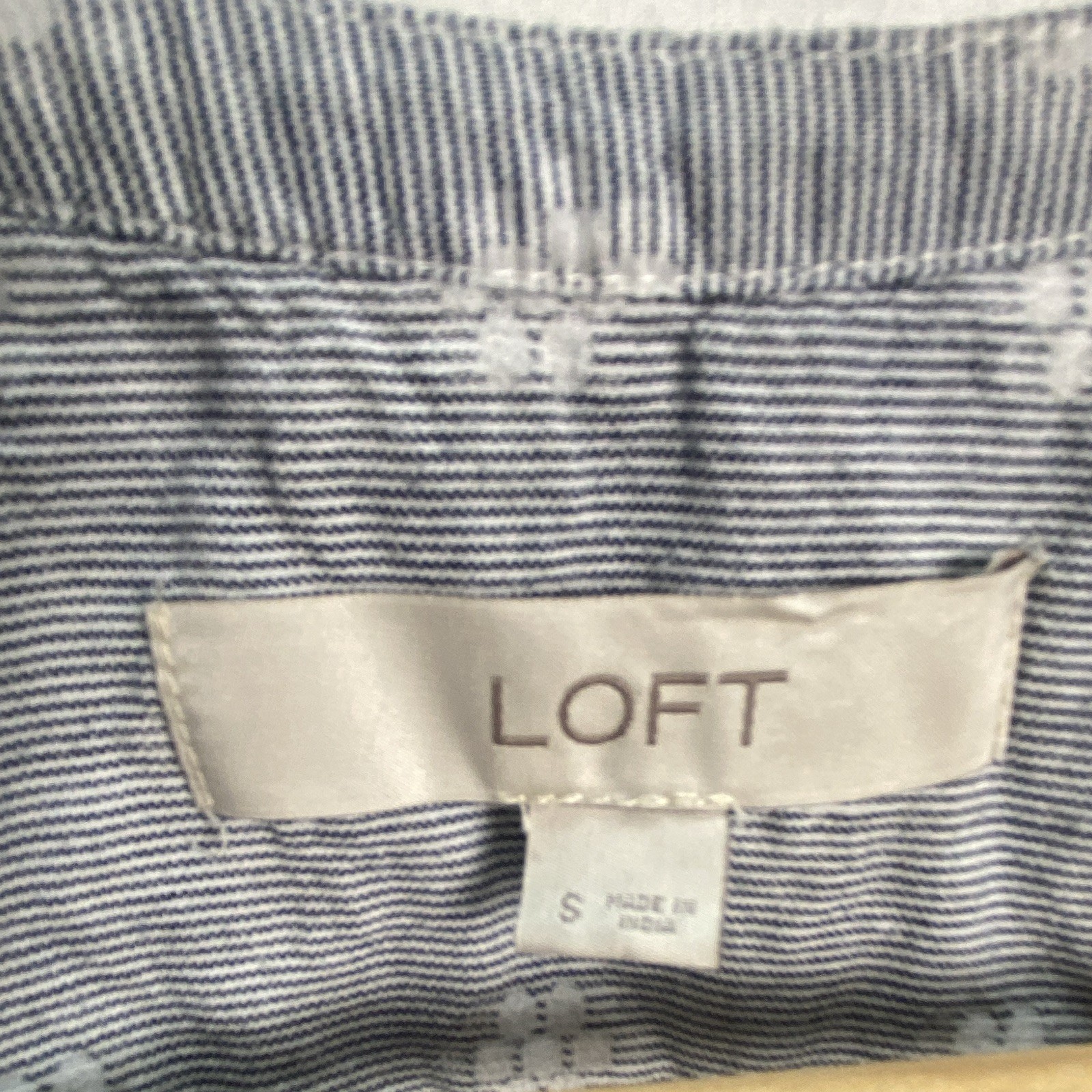 LOFT Women’s Blue White Floral Woven Cotton Pleated Button Front Blouse S