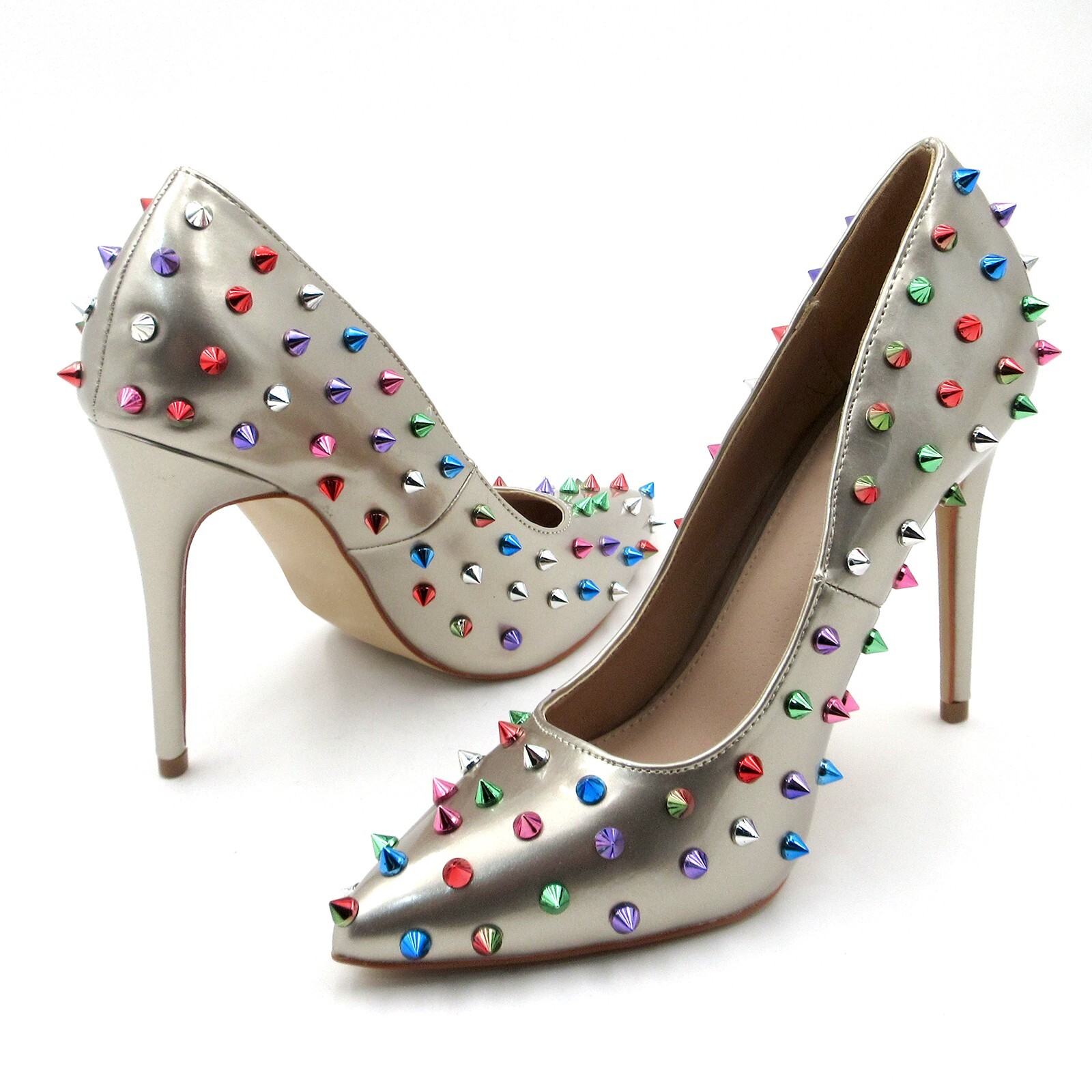 Glaze Women’s Studded with Multicolored Spikes 4 Inch Stiletto Heels