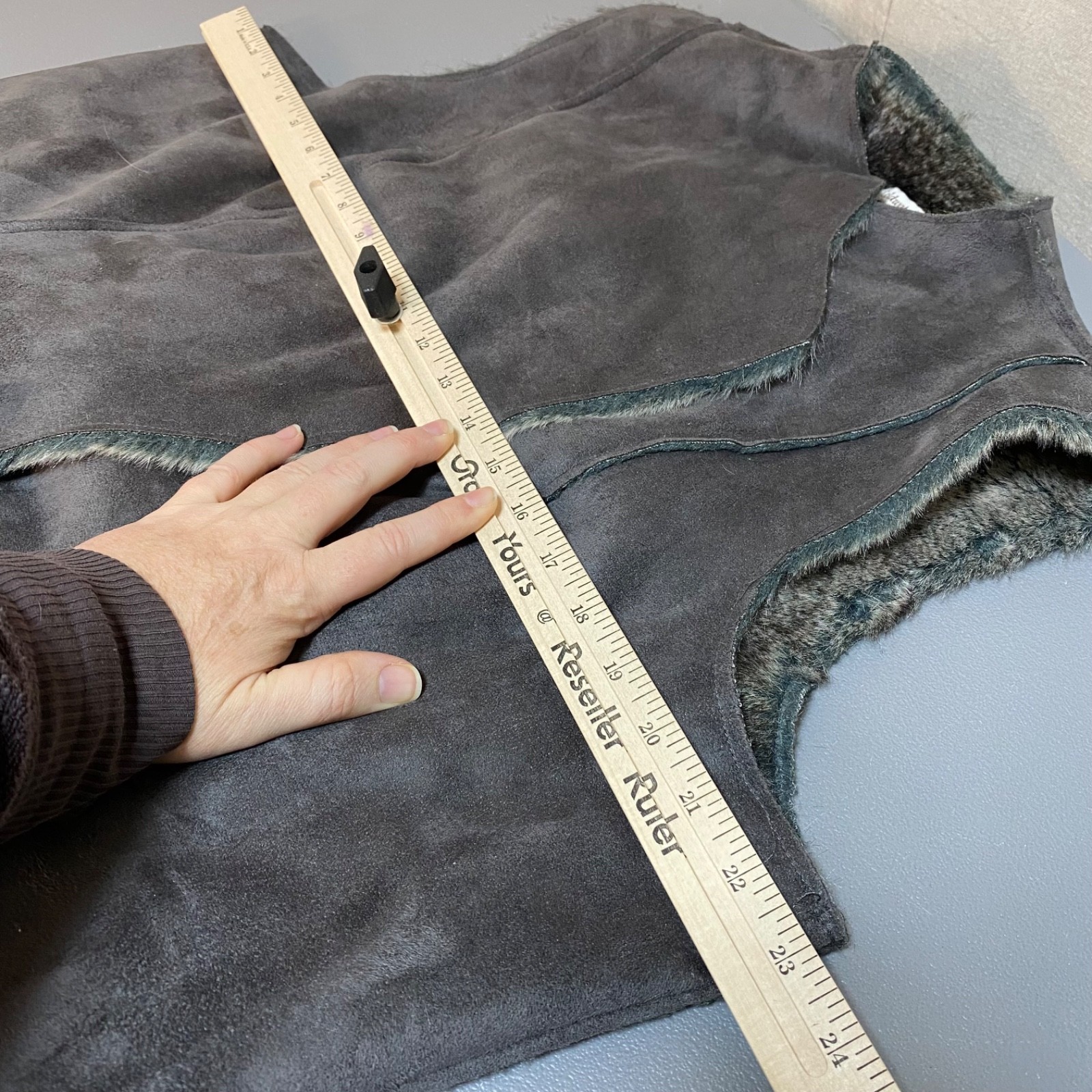 Coldwater Creek Womens Faux Suede Fur Lined Vest Size 1X Outdoors Toggle Button