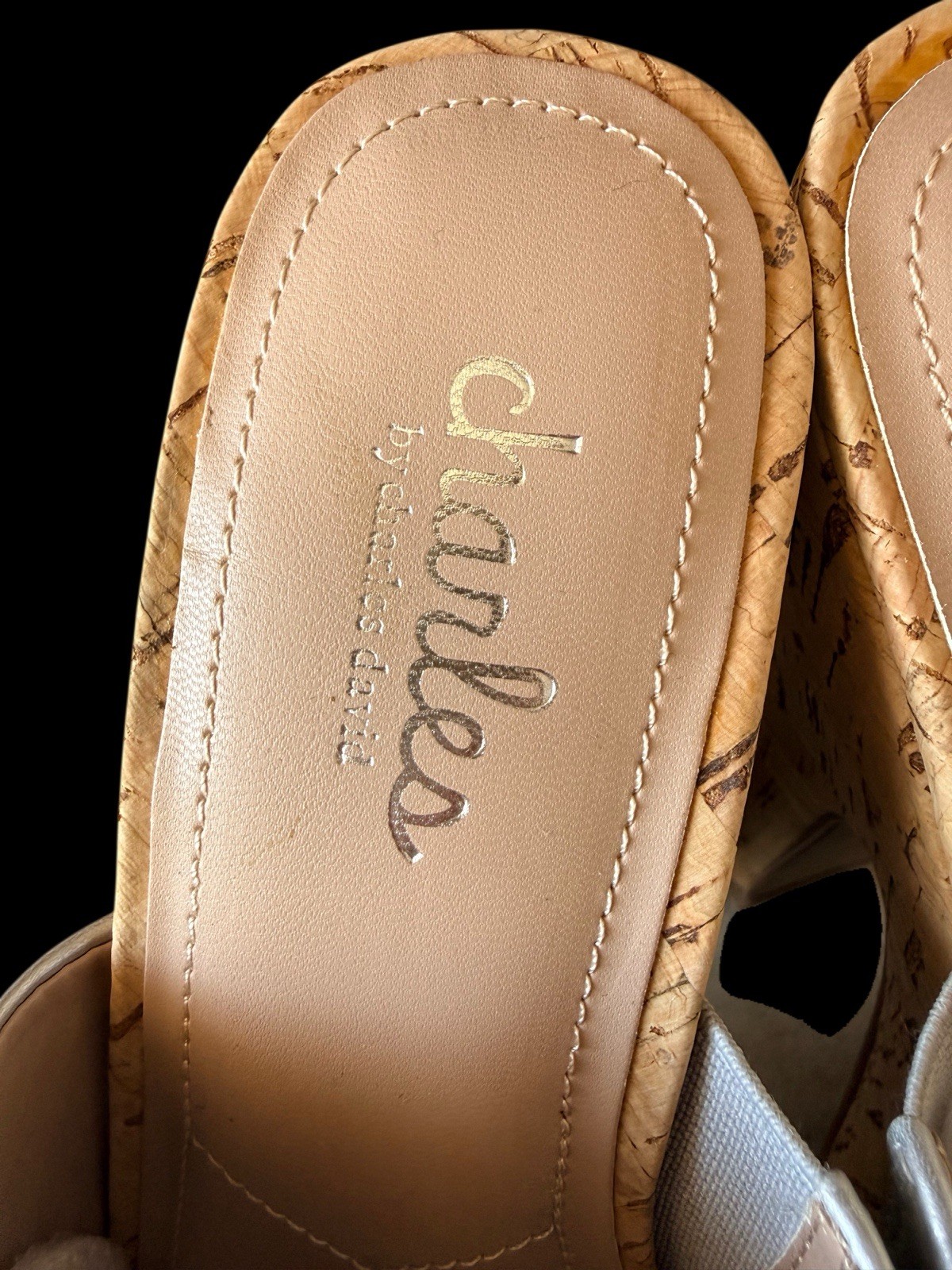 Charles by Charles David Silver Cork Platform Mule Heels
