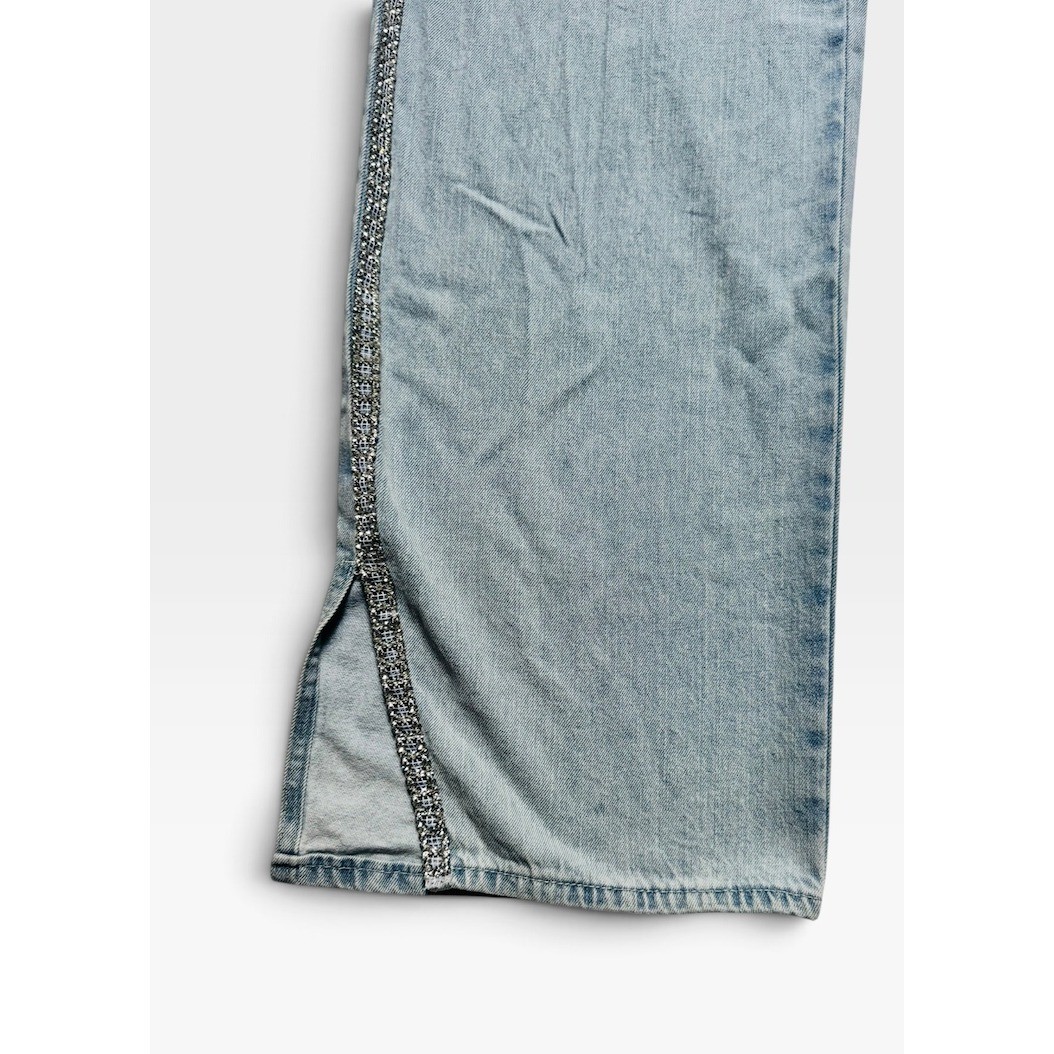 Ban Jara Women’s Jeans Size 11/29 Light Wash Wide Leg Rhinestone Side Slit Y2K