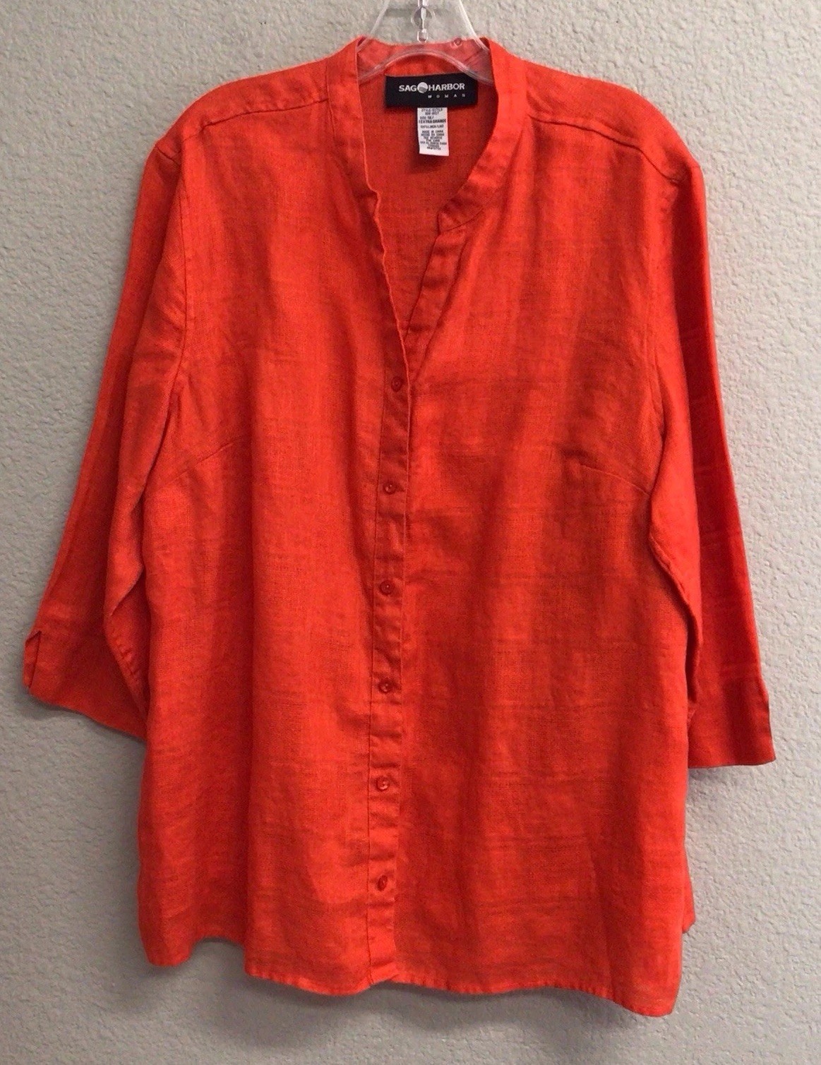 Sag Harbor Textured Linen Orange Long Sleeve Top Shirt Blouse Women’s Size 1X