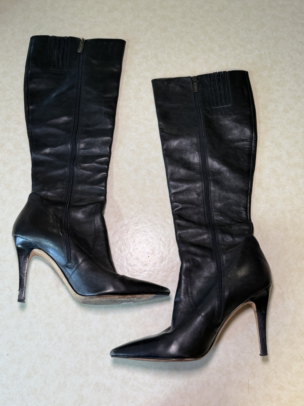 Via Spiga Women’s Black Leather Knee-High Pointed Toe Made in Italy Boot