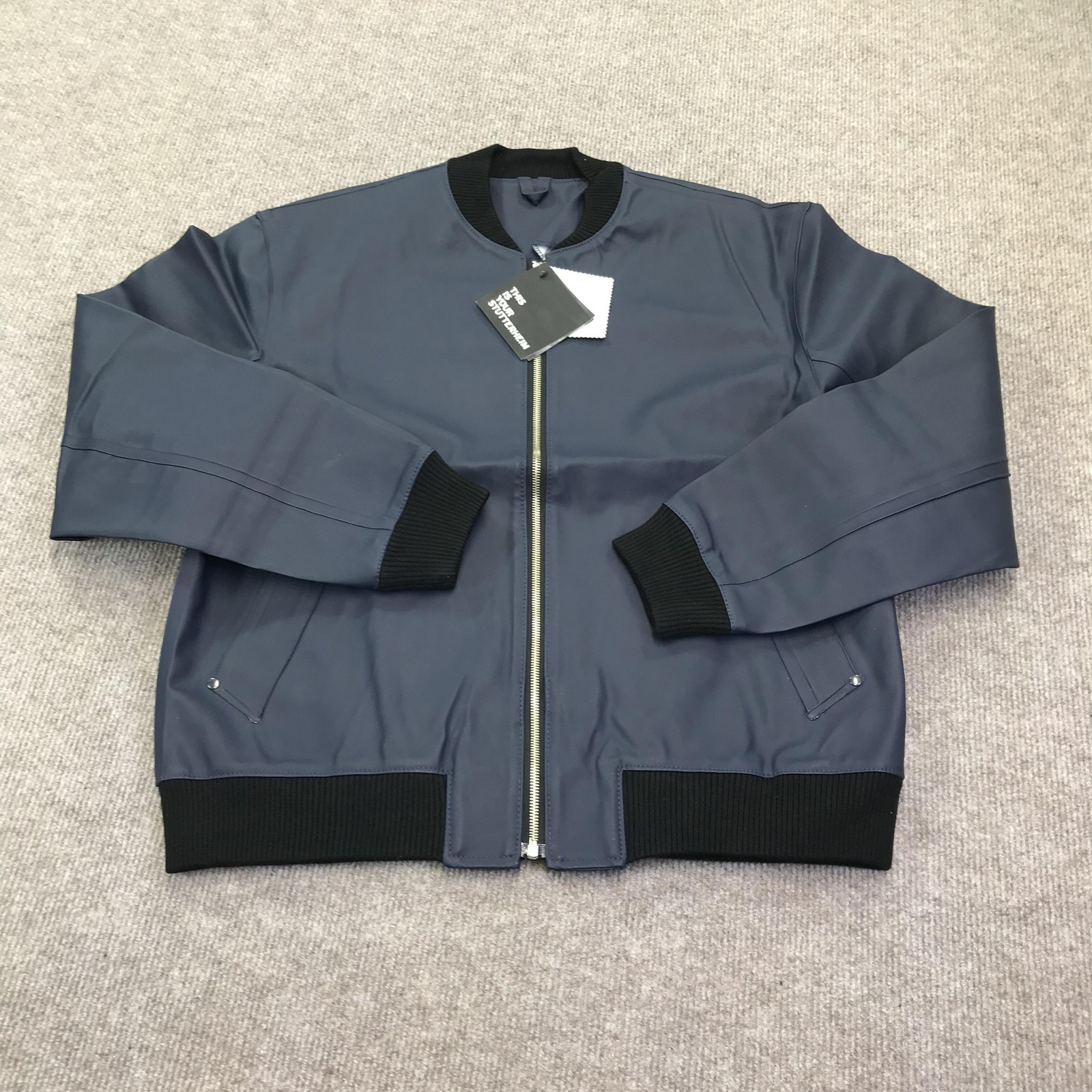 Stutterheim Jacket Mens Medium Navy Blue Bomber Raincoat Waterproof Coat
