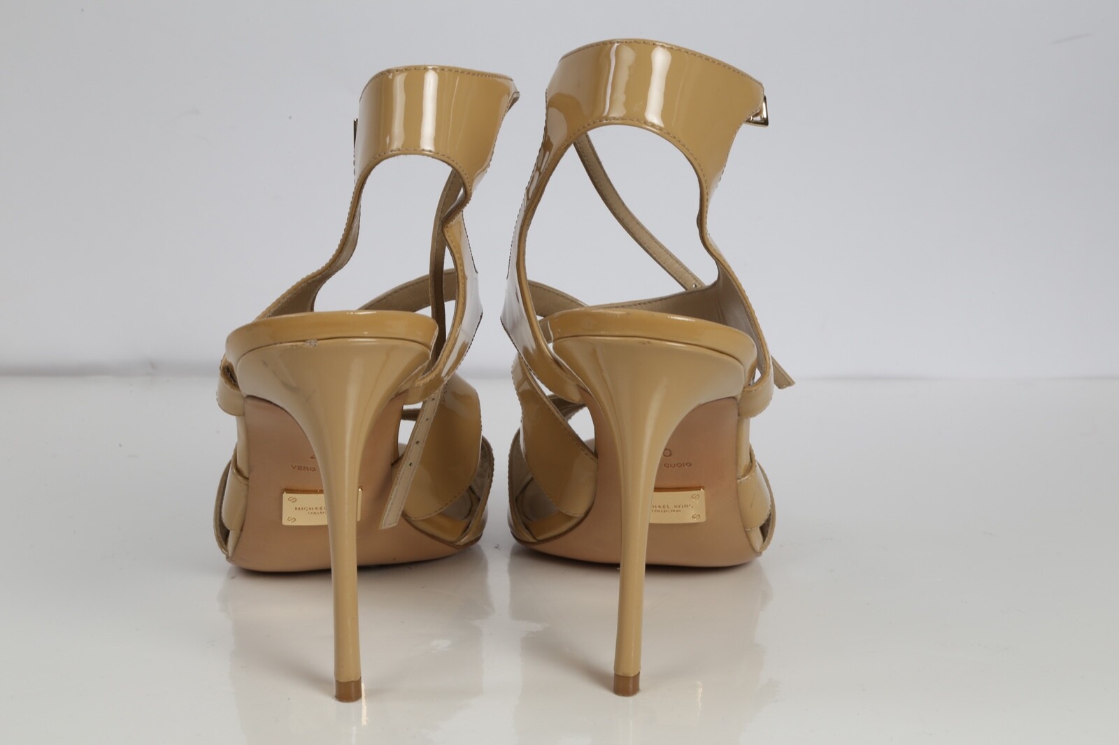 Michael Kors Collection Beige Nude Patent Leather Strappy Heel Sandals Size 40