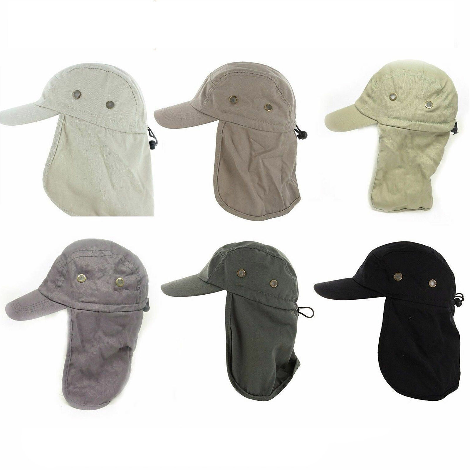 Sun Neck Protector Hiking Army Military Snap Brim Cap With Ear and Neck Flap Hat