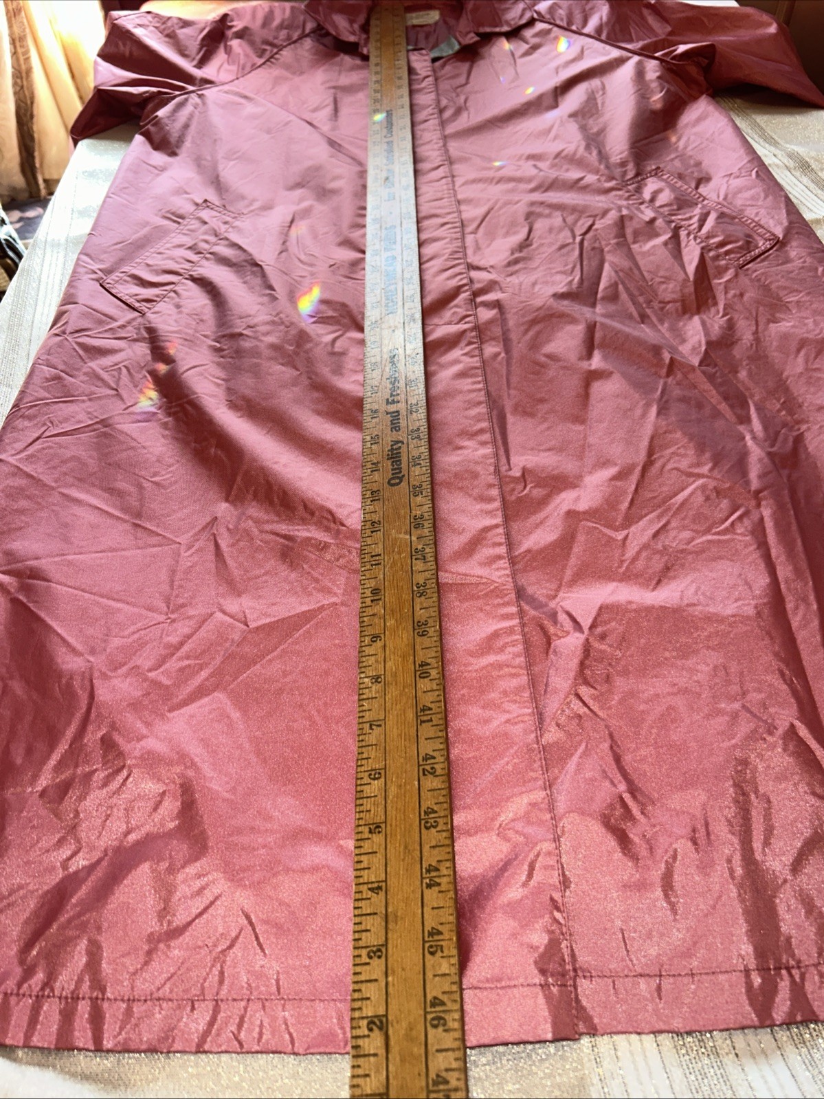 Vintage 60s Long Nylon Rubber Backed Trench Coat Pink Gray Women’s Size 20 1/2