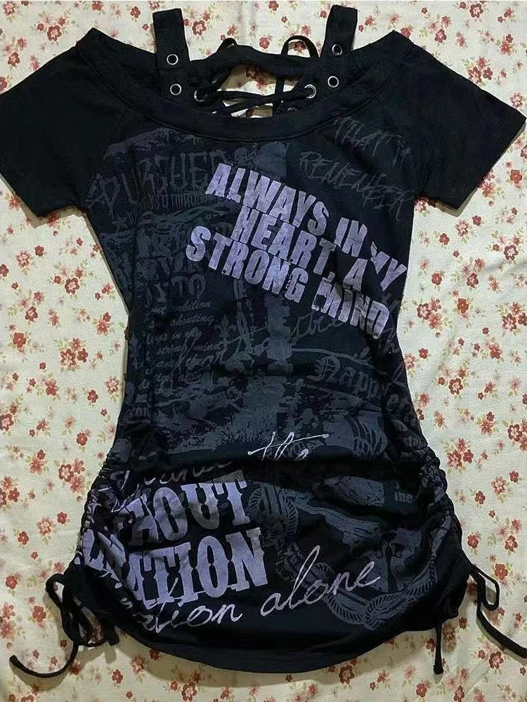 Y2K Grunge Emo Alt Punk Fitted Graphic Top 2000s Slim Fit Tee Womens Shirt S-XL