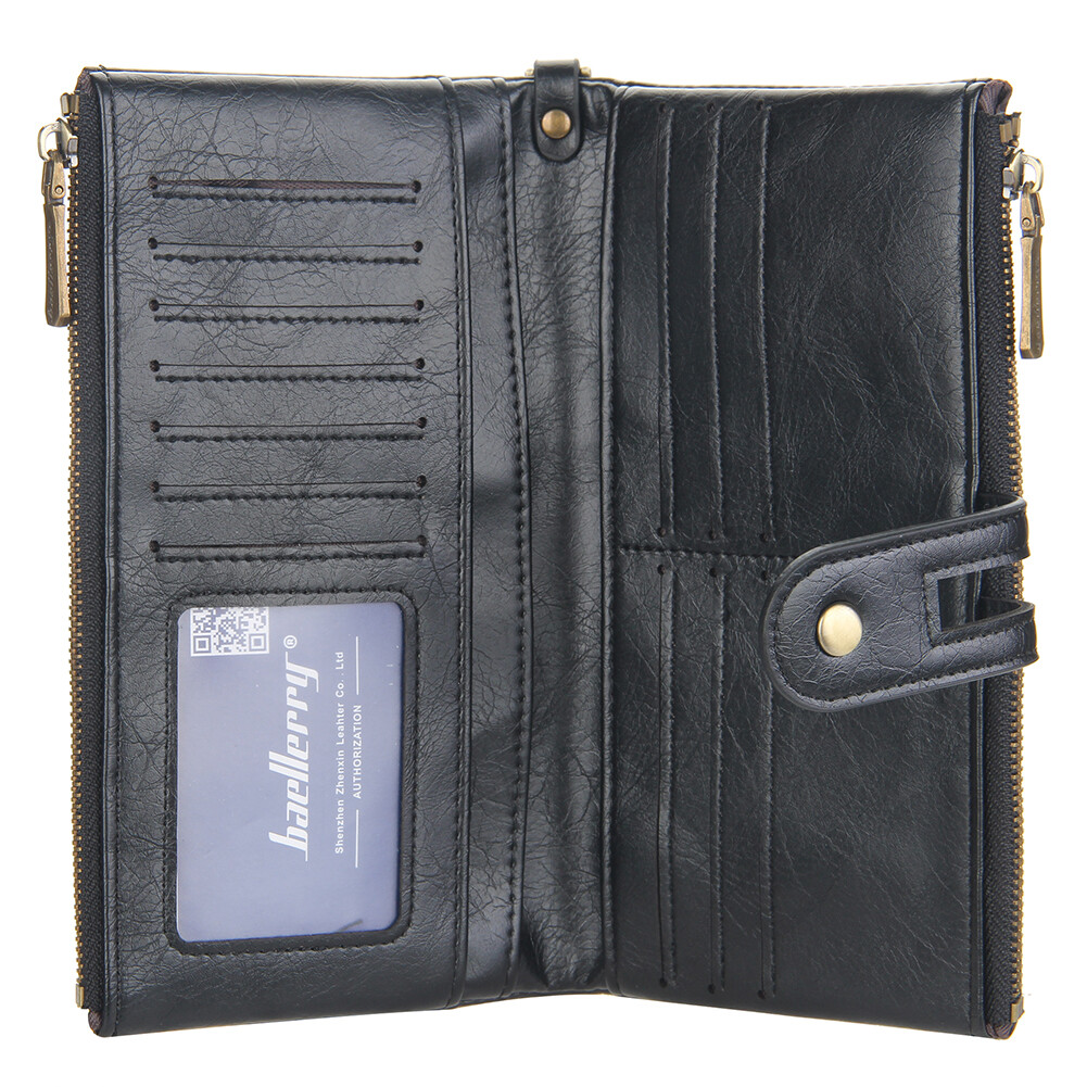 Mens RFID Wallet with Anti-Theft Chain Large Capacity Double Zipper Phone Purse
