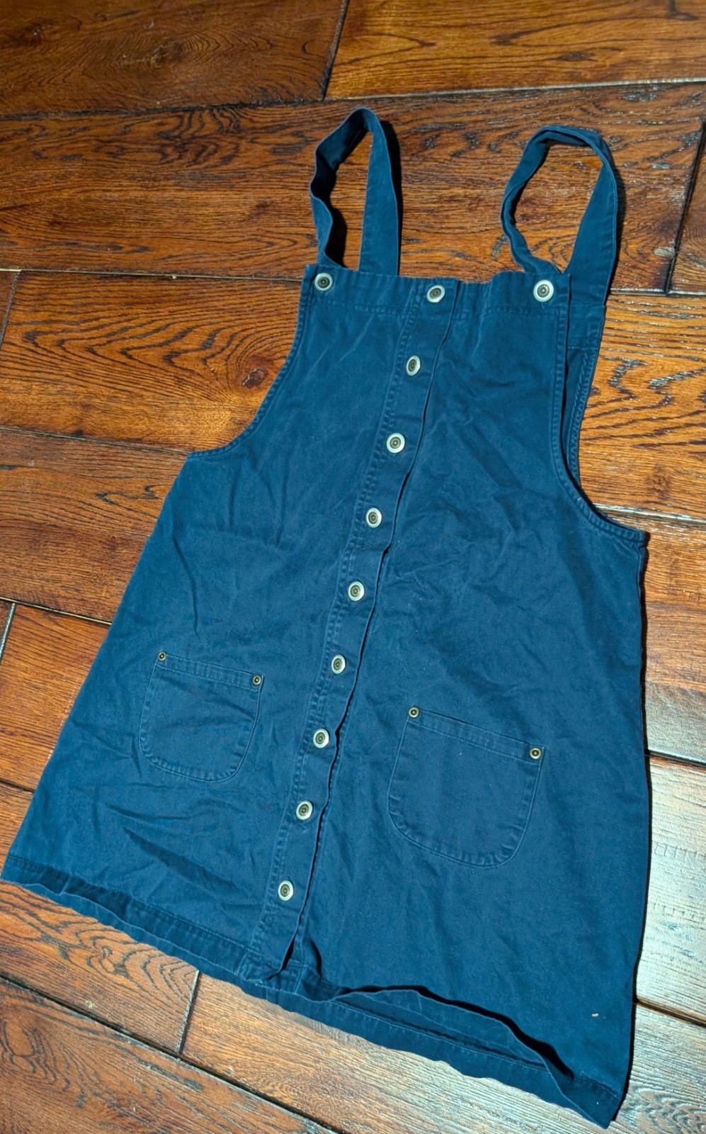 A. BYER Women’s / Juniors Overall Style Mini Dress Navy Blue Metal Buttons Sz 11