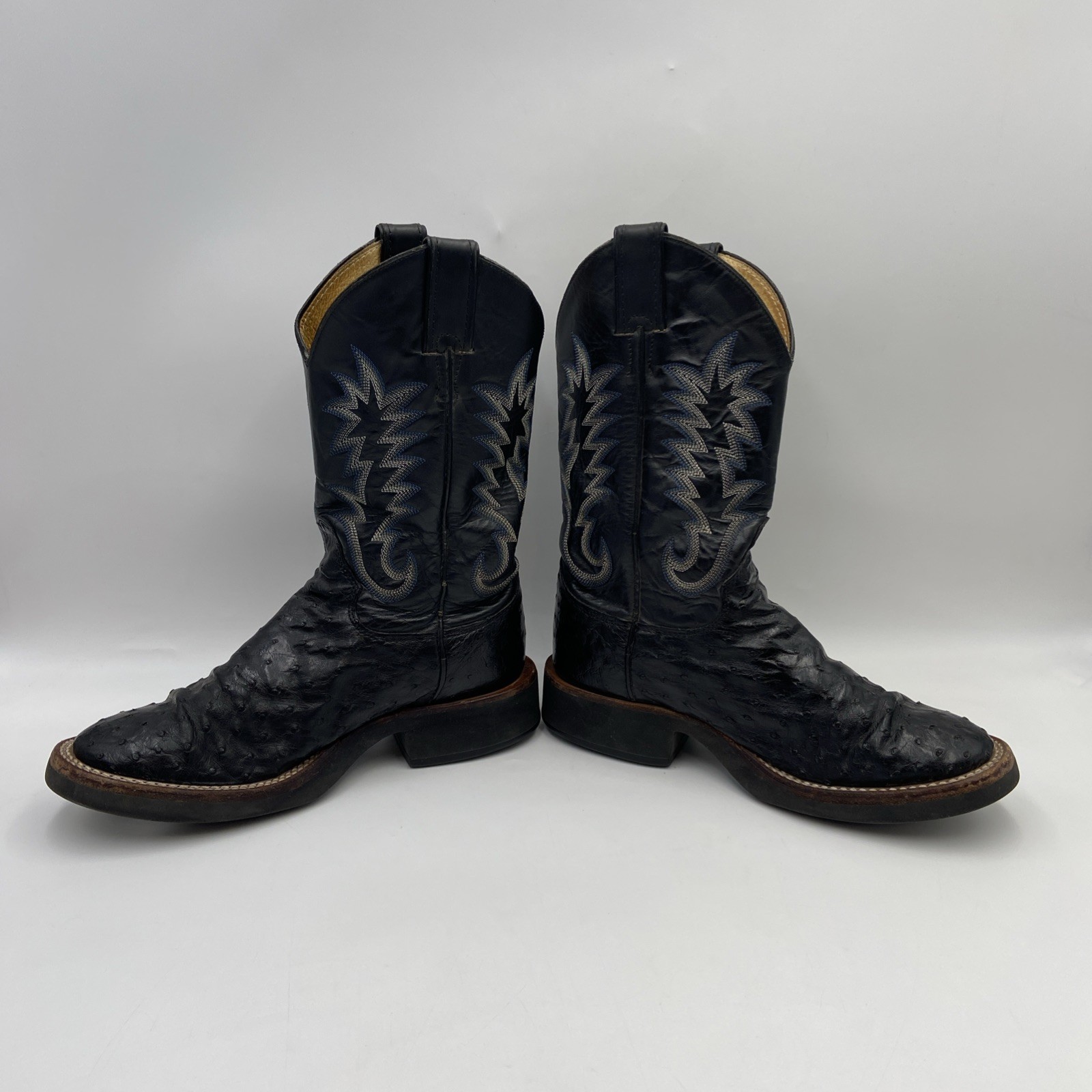 JUSTIN Black Ostrich Skin Mens Size 6D Round Toe Cowboy Boots #5003 USA Made