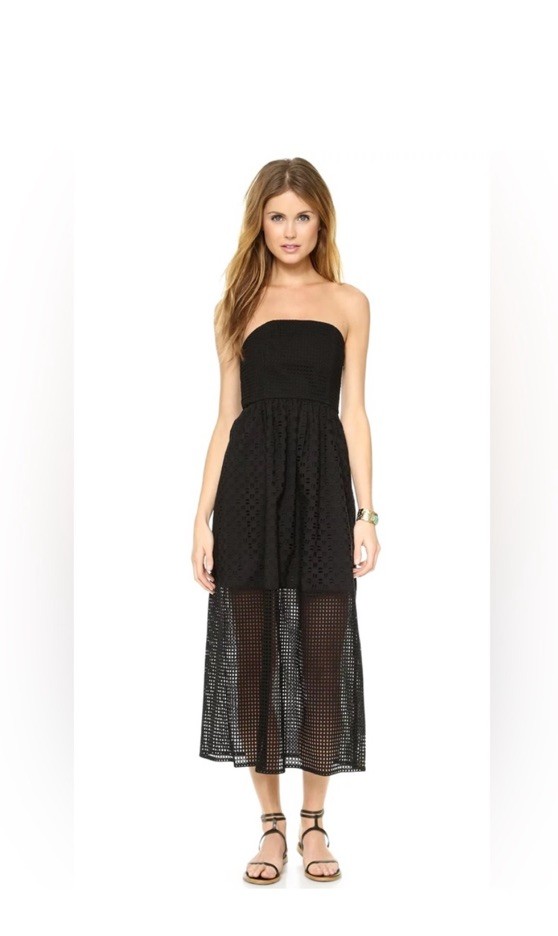 Tibi Black Strapless Eyelet Midi Fit Flare Dress Lined Normcore Size 4
