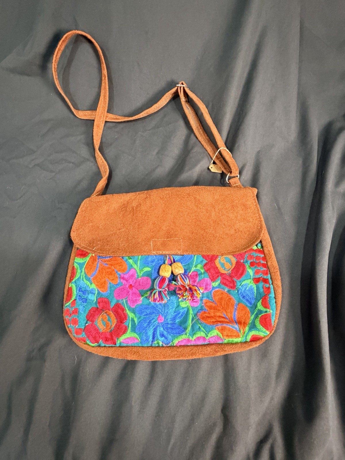 Teal And Tan Women’s Embroidered Crossbody Handbag Burgundy Floral Purse