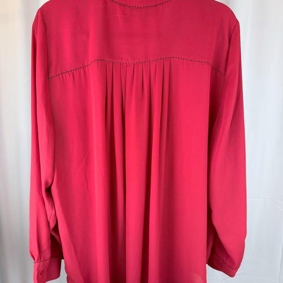 Lane Bryant Womens Plus Size 22/24 Red Henley Blouse Long Sleeve Stitch Detail