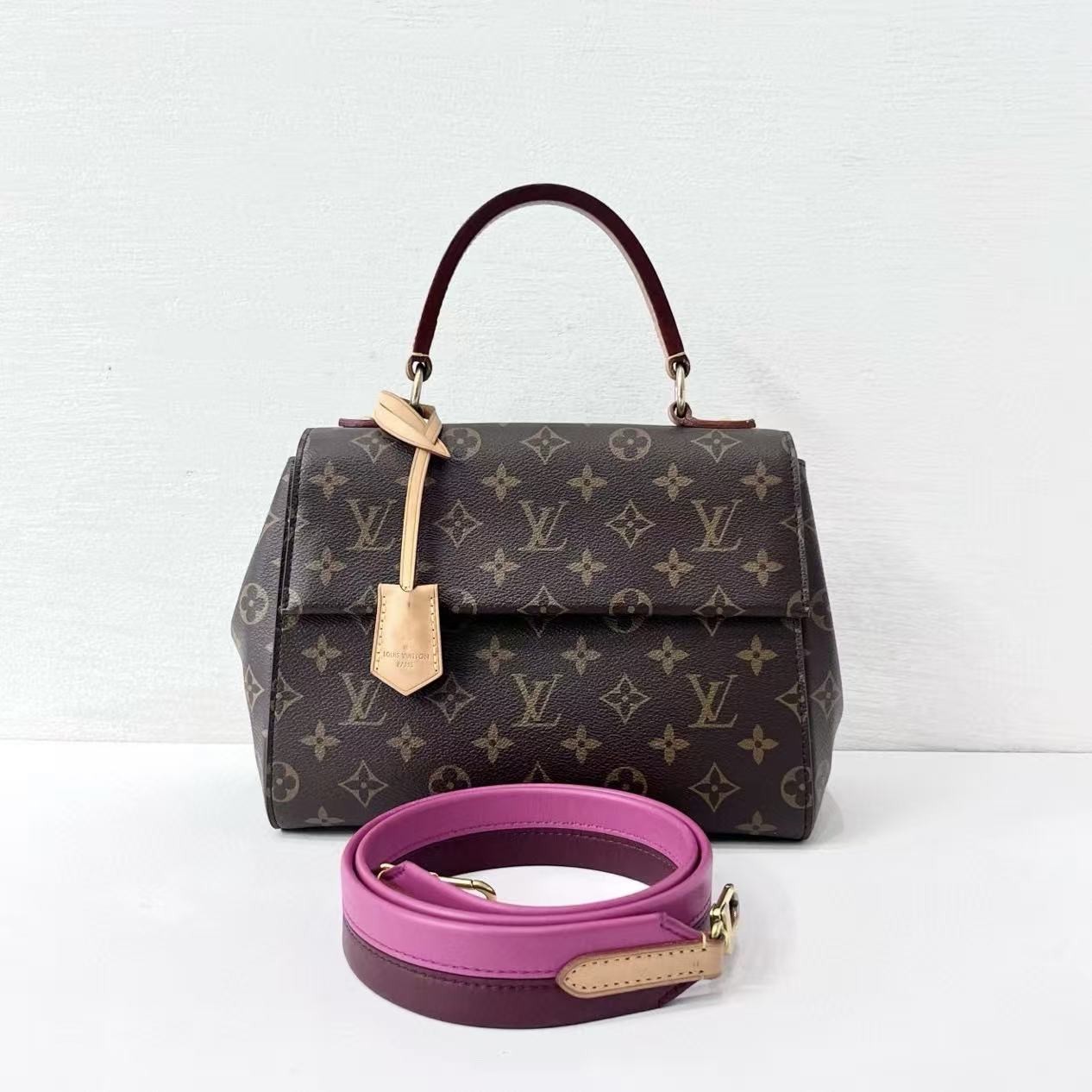 Louis Vuitton Cluny BB Monogram Canvas Burgundy Purple Leather Handle /Crossbody