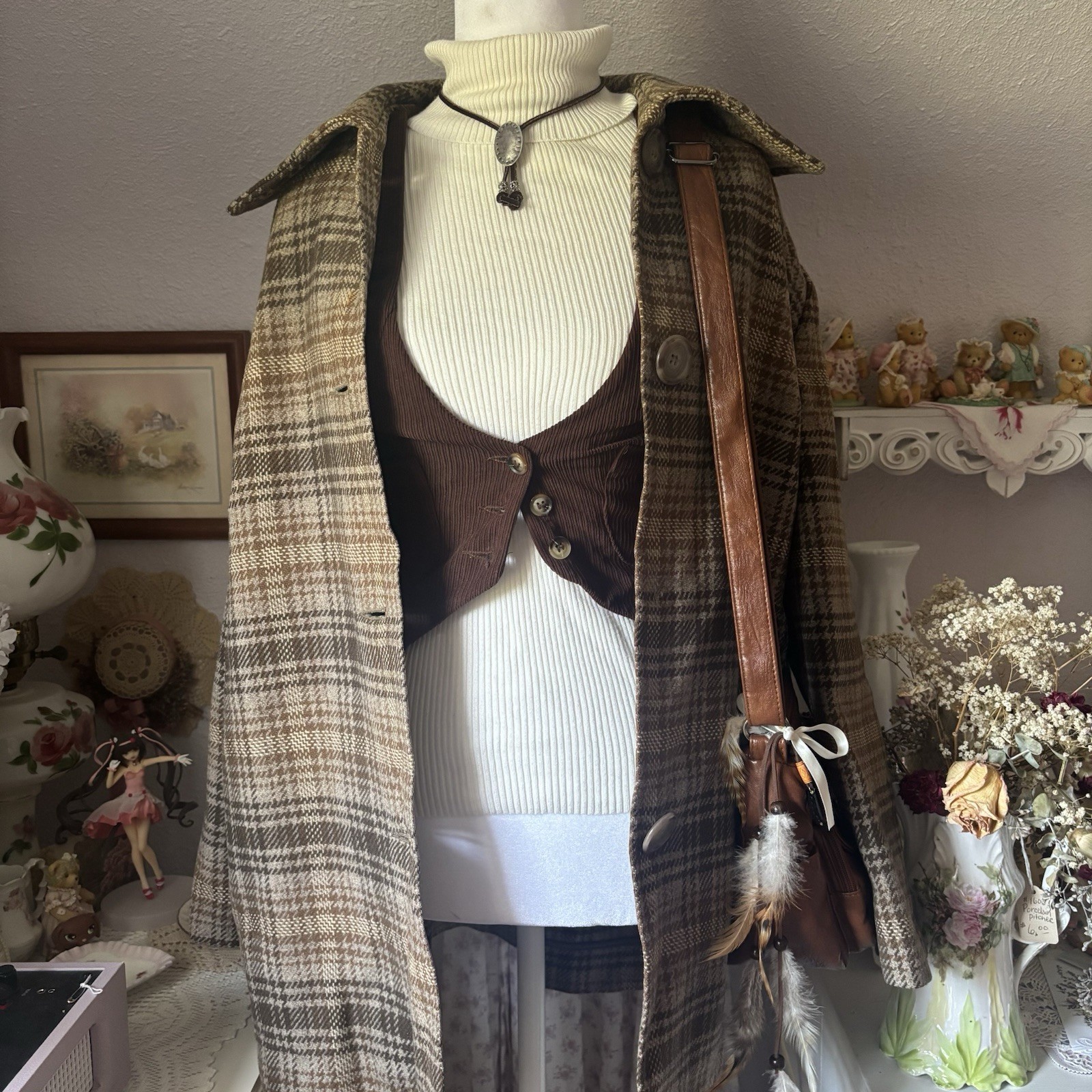 Pendleton Women’s Vintage Plaid Wool Overcoat Button Front Lined Brown