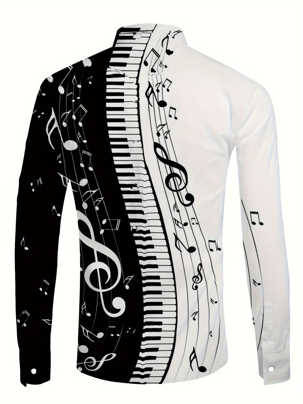 Button Up Shirt Black White Keyboard Musical Piano & Music Notes Color Block Men