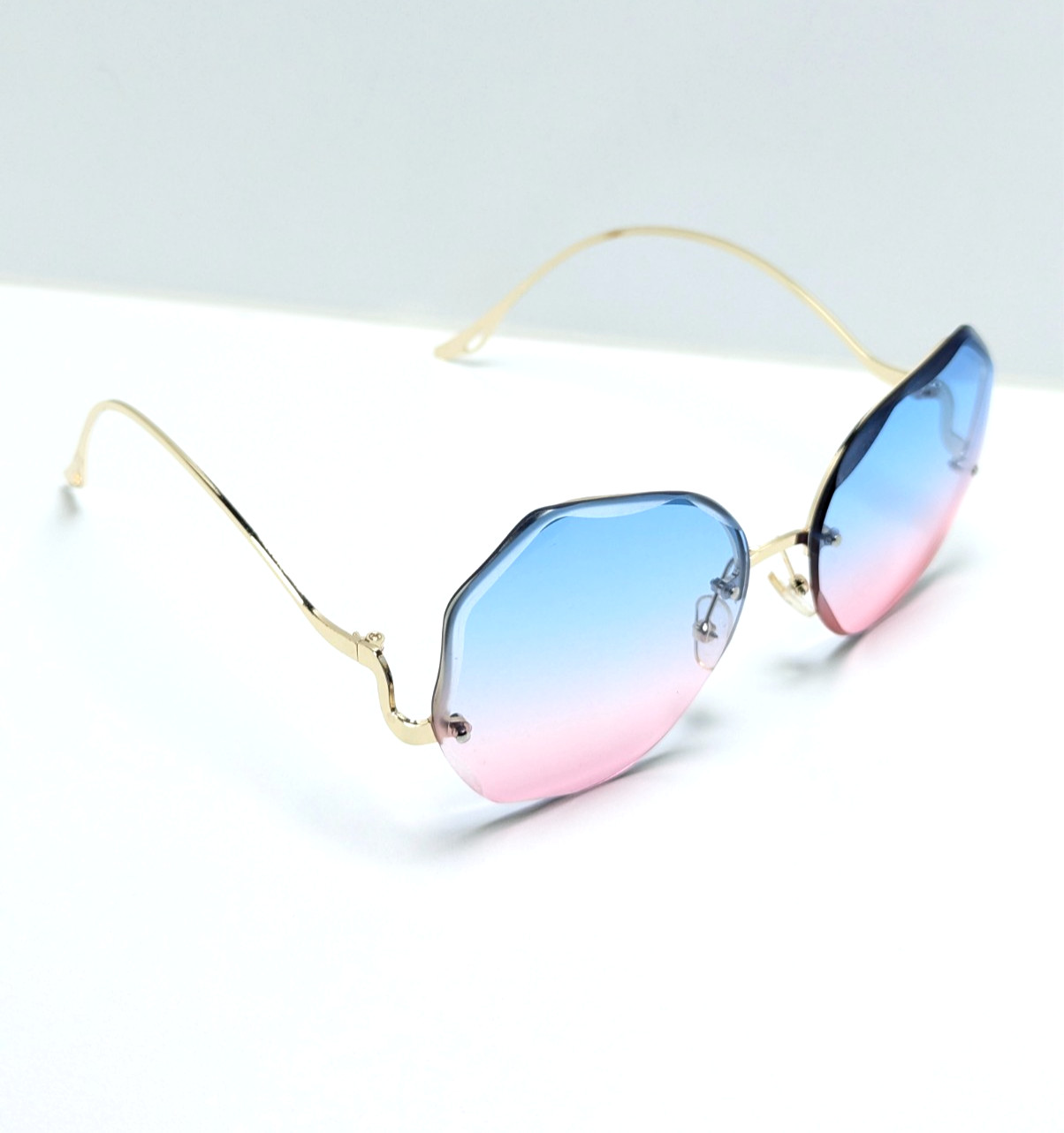 Chic Blue Pink Gradient UV Gold Geometric Semi Rim Women’s Fashion Sunglasses