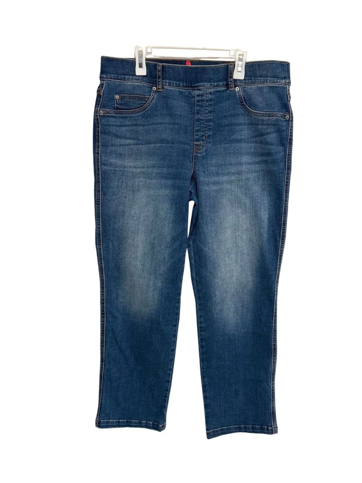 Spanx straight leg ankle jeans pull on vintage indigo small tummy control