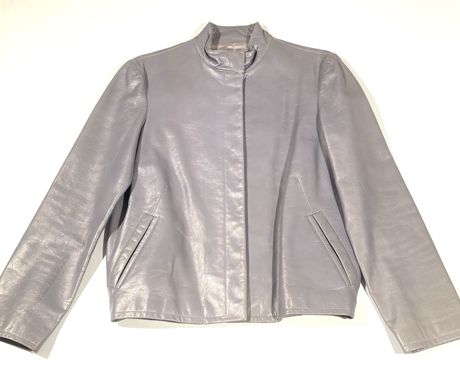 VTG Calvin Klein Collection Silver/gray Leather Jacket Made In Italy Women’s 6