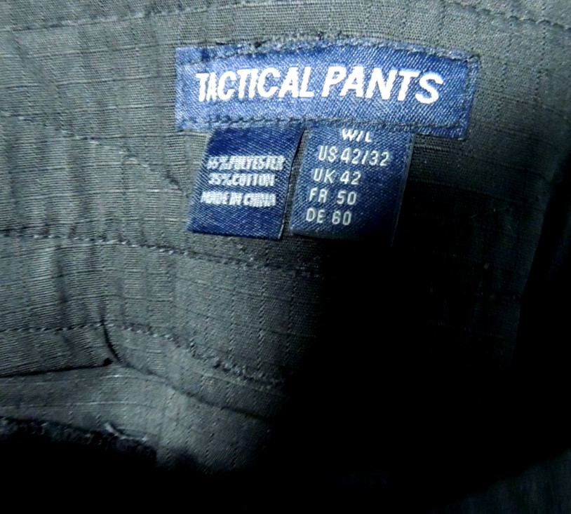 Mens Size 42 Black Tactical Pants Polyester/Cotton Multi 10 Pockets Adjustable