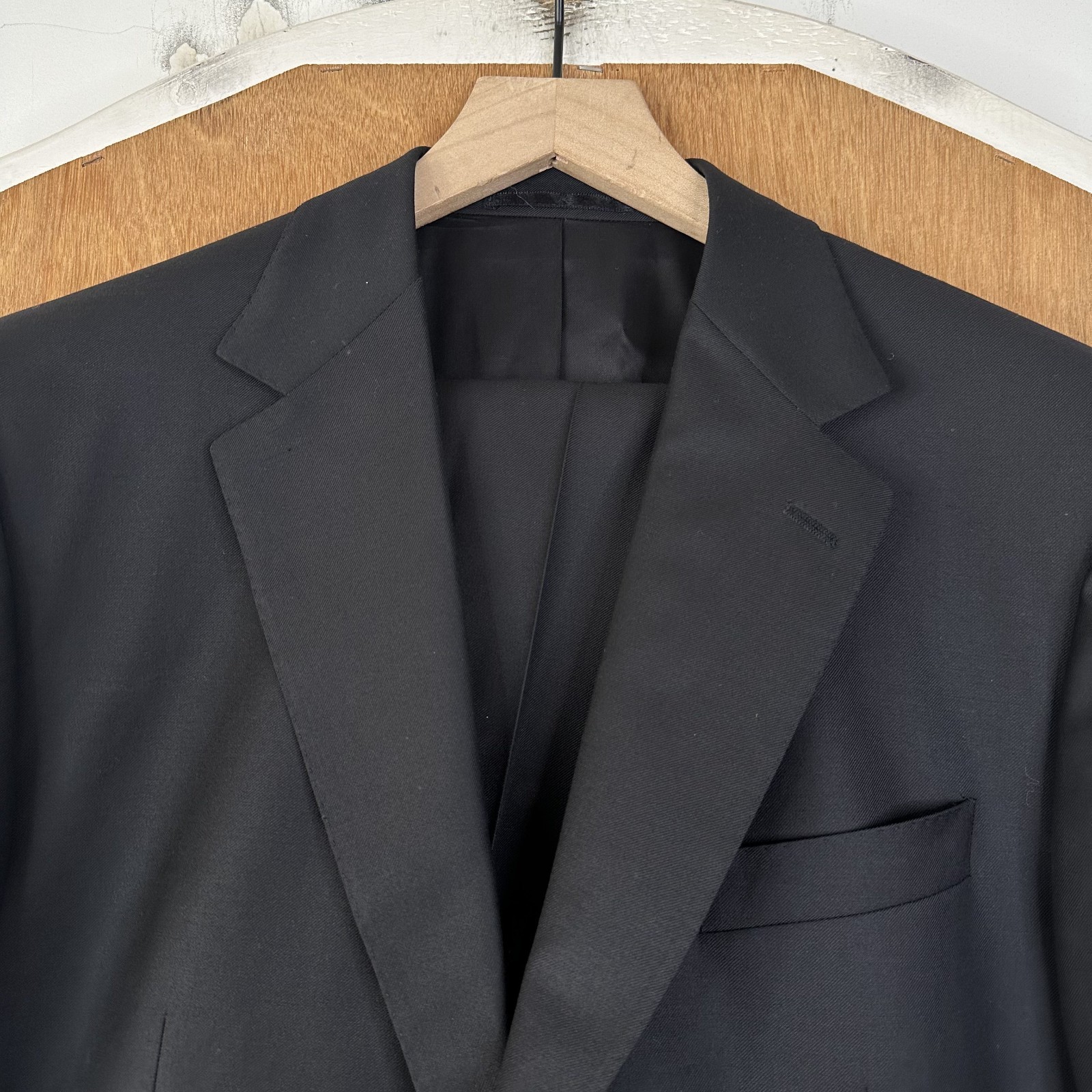 Bespoke Suit Mens 40R Black Solid 2 Button Guabello 130s Fabric Wool Pants 34×29