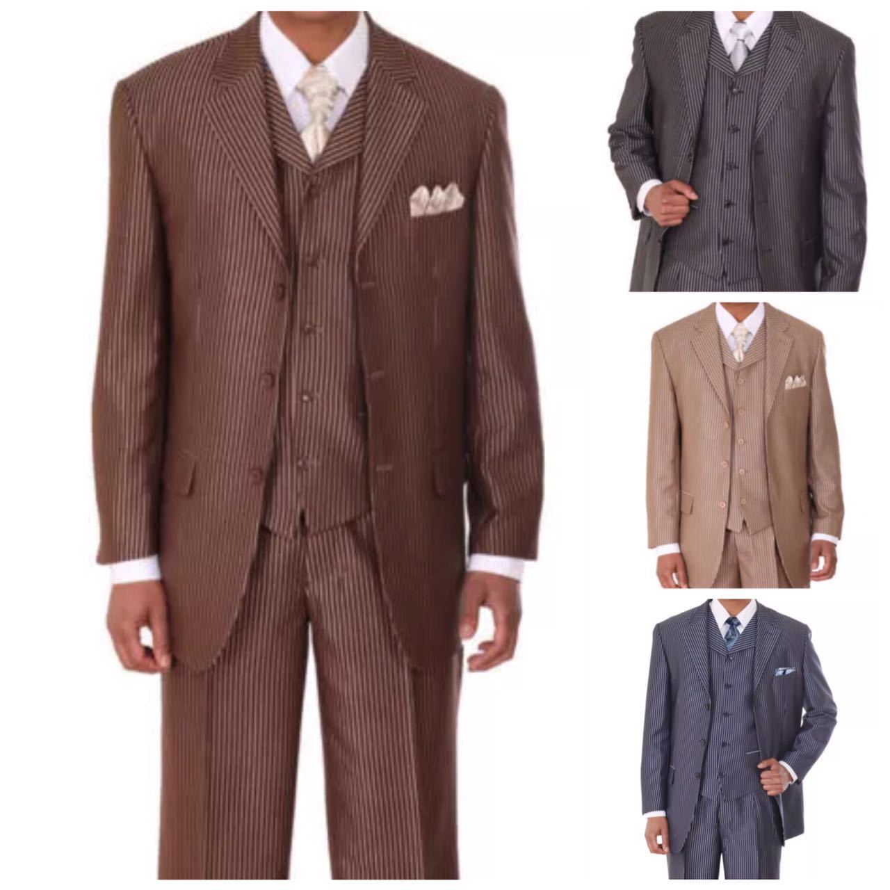 Men’s 3 piece Fortino Landi Stylish Modern Sharp Pencil Striped Suit M5802V5