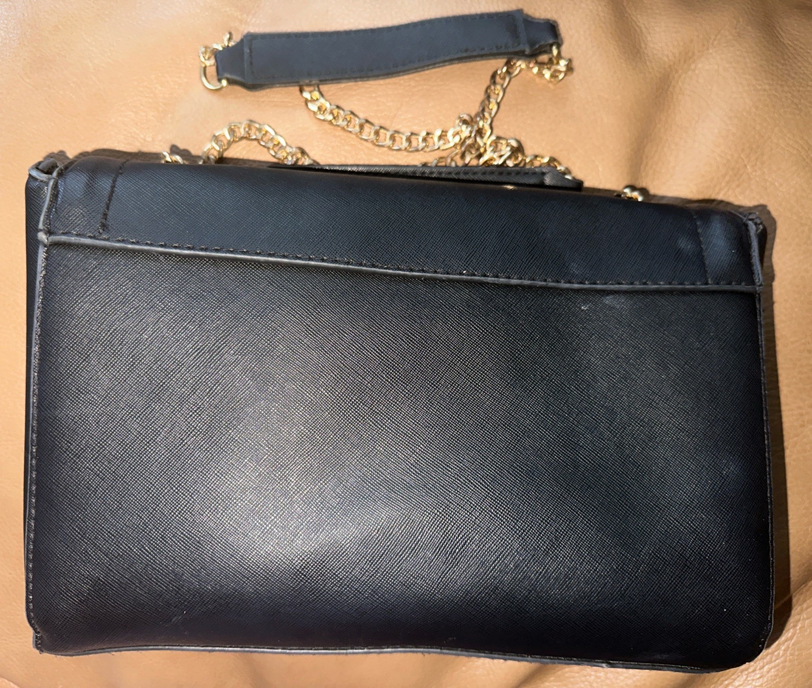 bebe Black Logo Flap Quilted Crossbody Bag Gold Chain Convertible Detach Strap