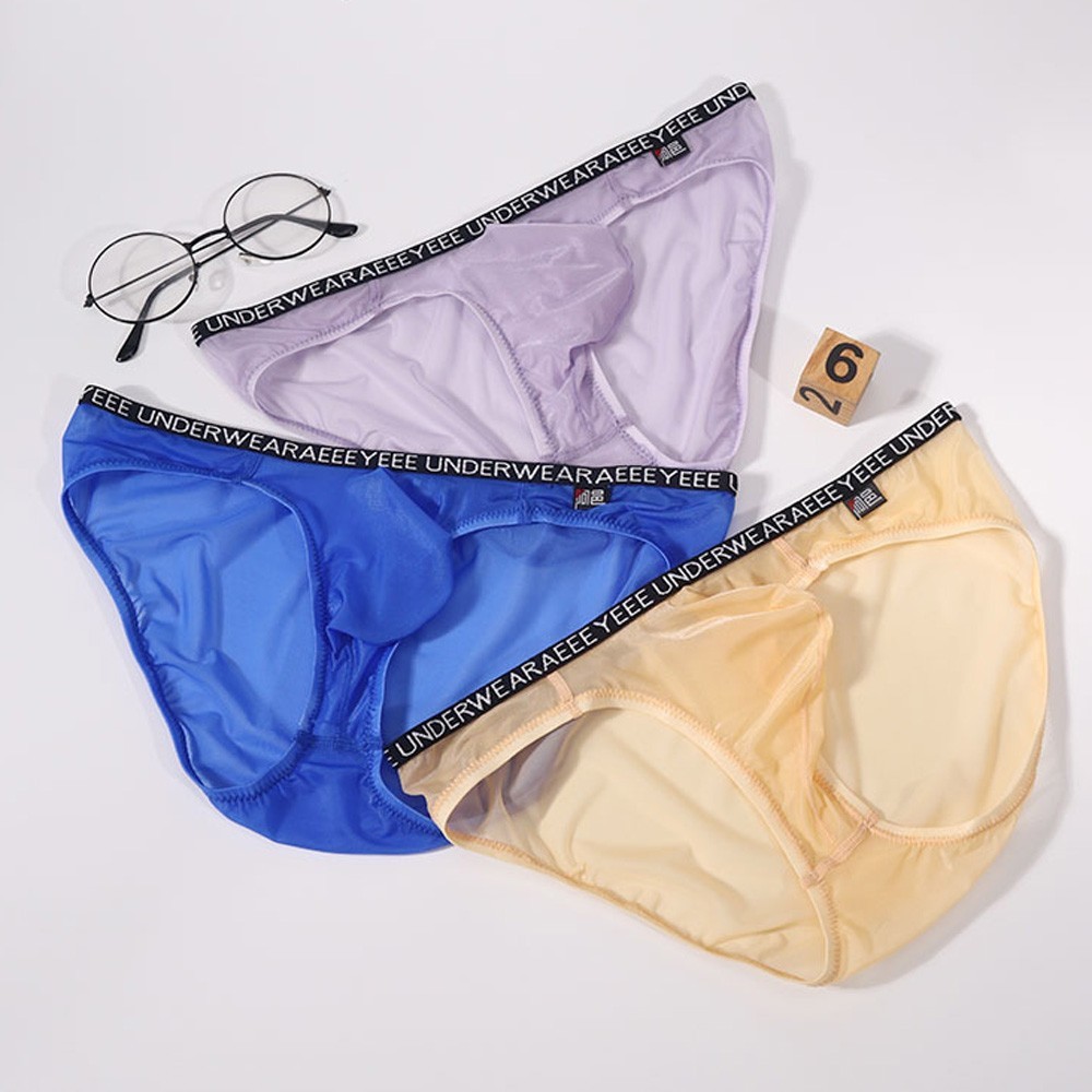Men’s Ice silk Transparent Underwear Seamless Panties Low-waist Lingerie Briefs