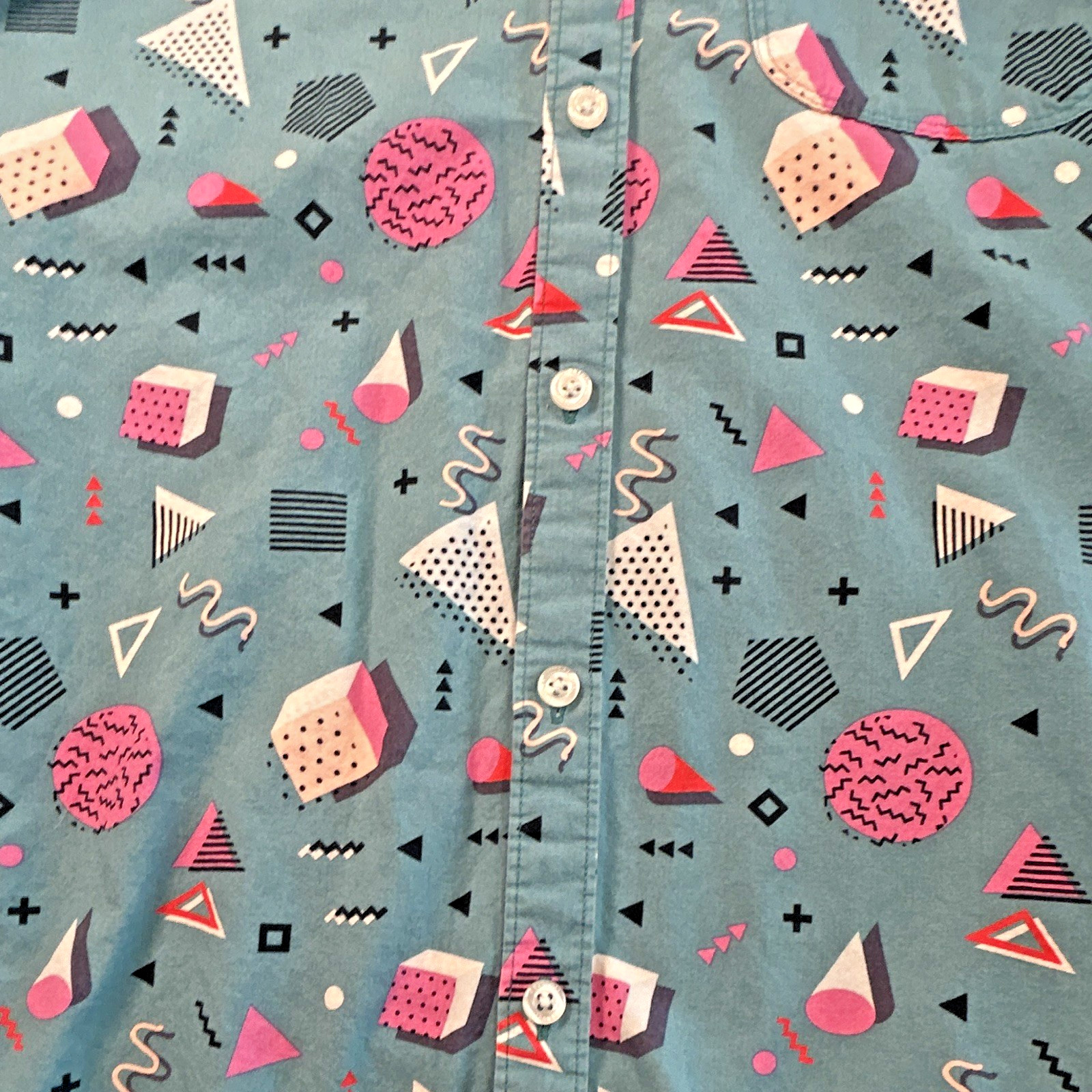 Original Penguin Shirt Mens Large L Heritage Slim Fit Teal 90s Memphis Geometric