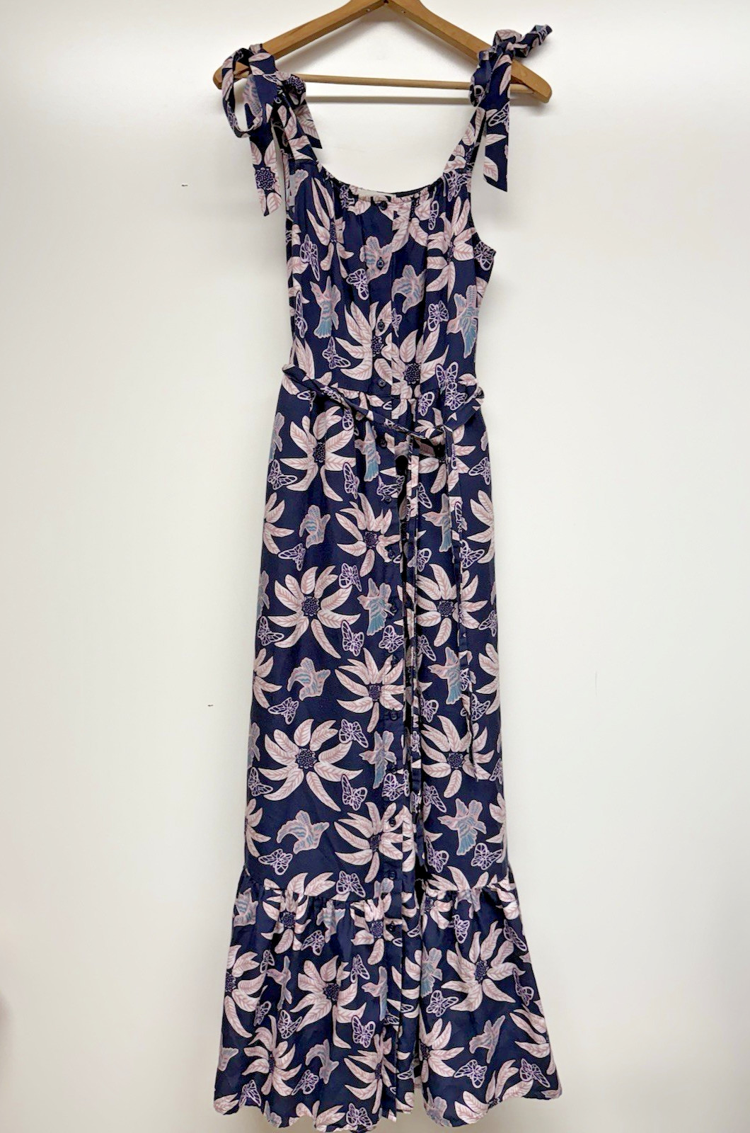 Outerknown Leighton Floral Birds Butterfly Navy catalina Maxi Dress Small