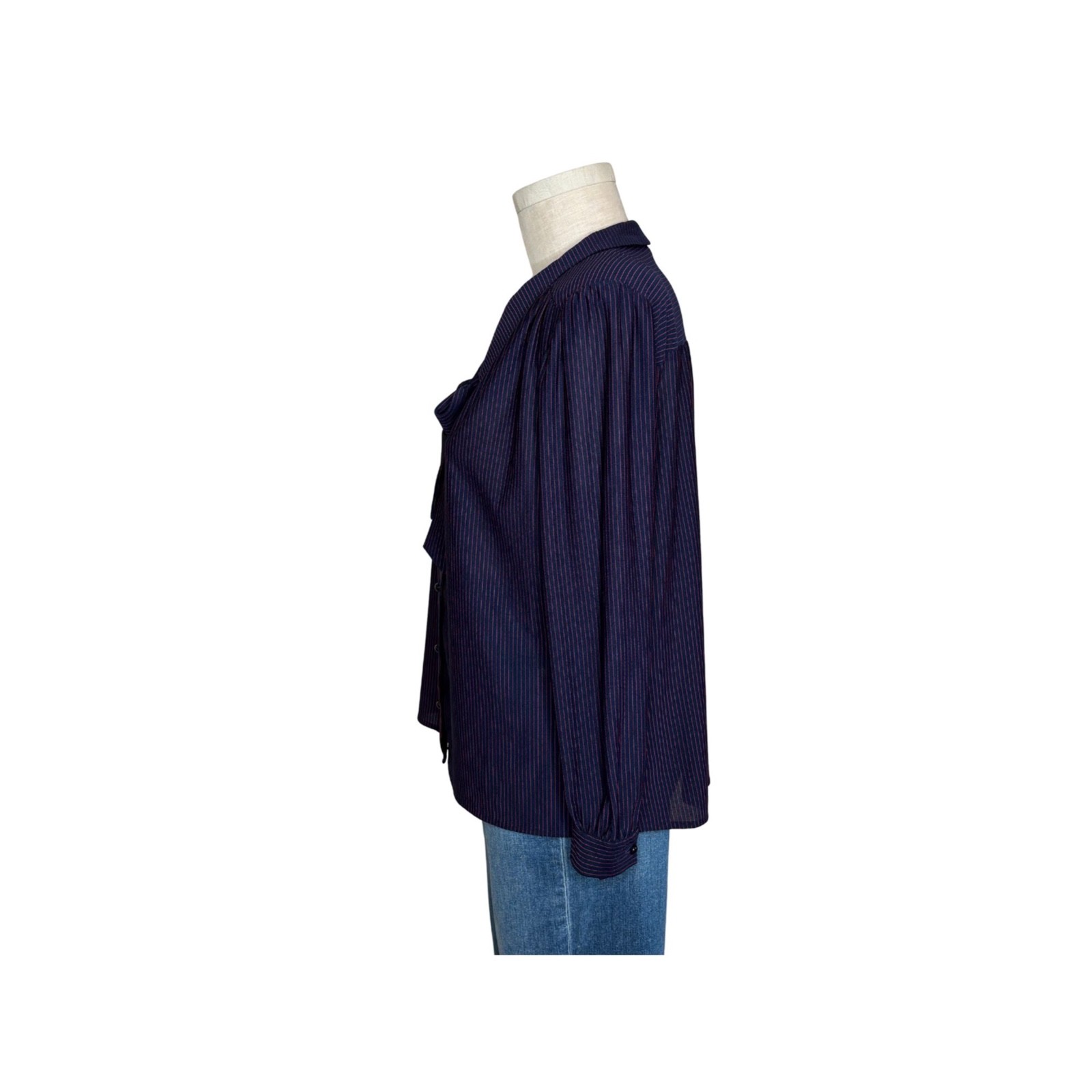 Vintage 80s TopNotch brand blouse, Deep navy and red pinstripe L