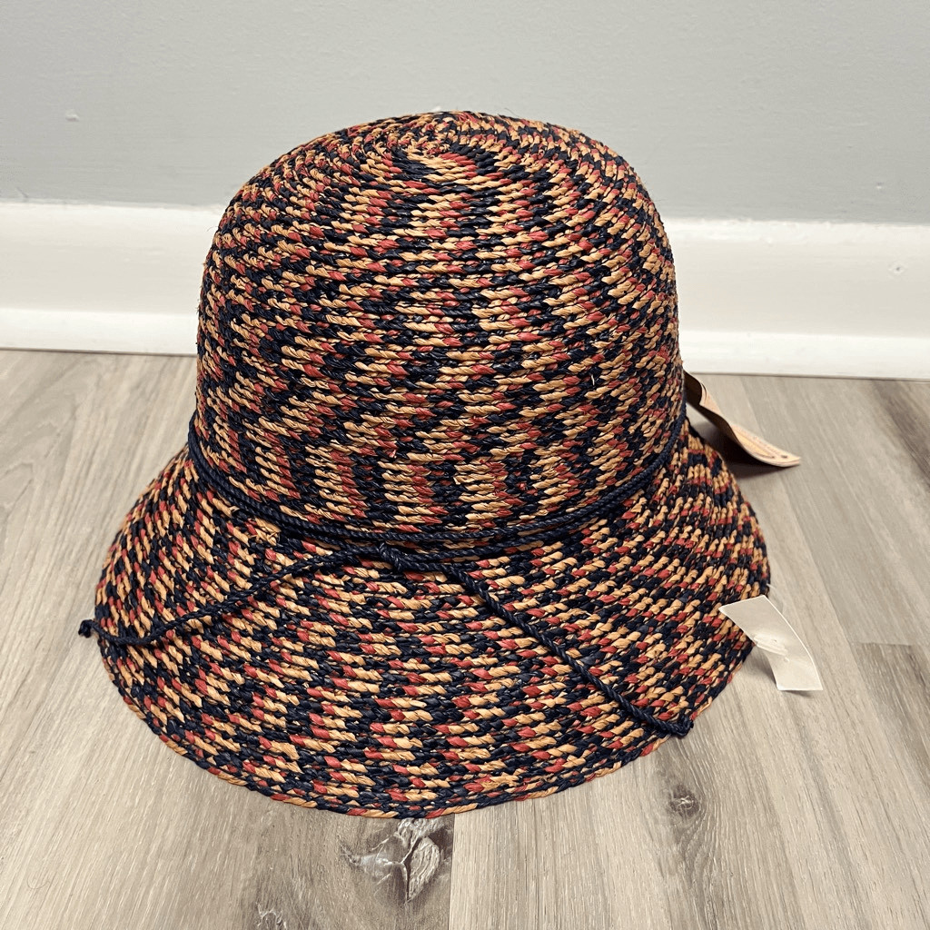Helen Kaminski Australia Provence Red, Blue and Tan Raffia Sun Hat NWT