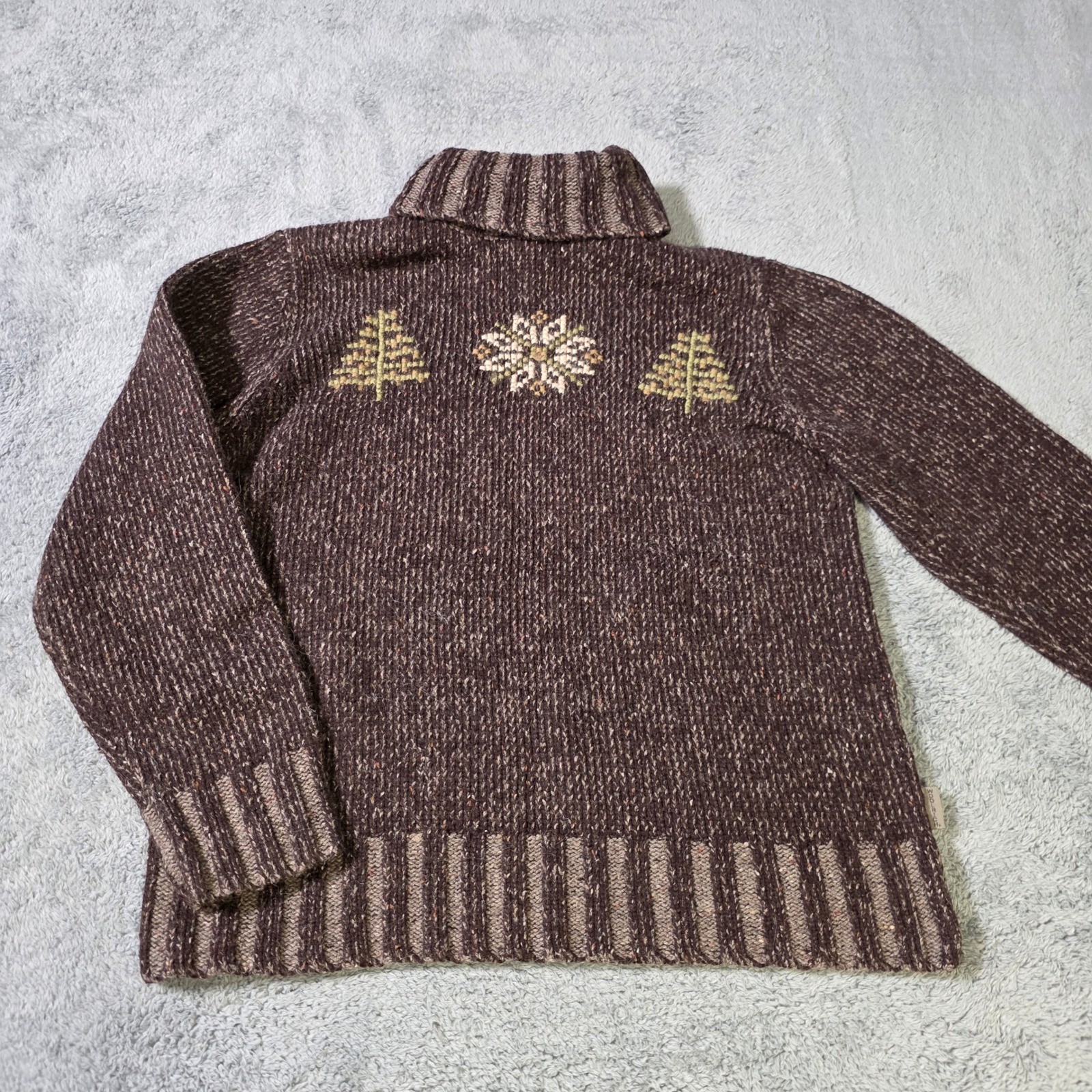 Woolrich Womens L Sweater Hickory Brown Turtleneck Embroidered Pine Tree 13520