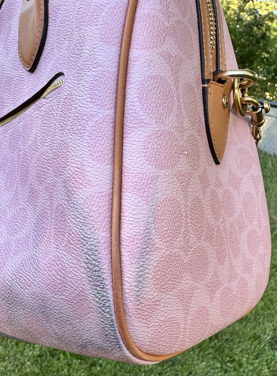USED* Coach Rowan Large Satchel Bag In Signature in Powder Pink