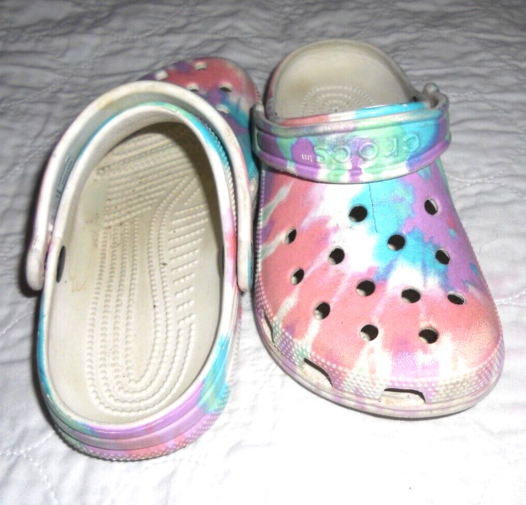 Crocs Baya Classic Tie Dye Unisex Clogs Slip On Shoes Pastel White Sz W4 M2